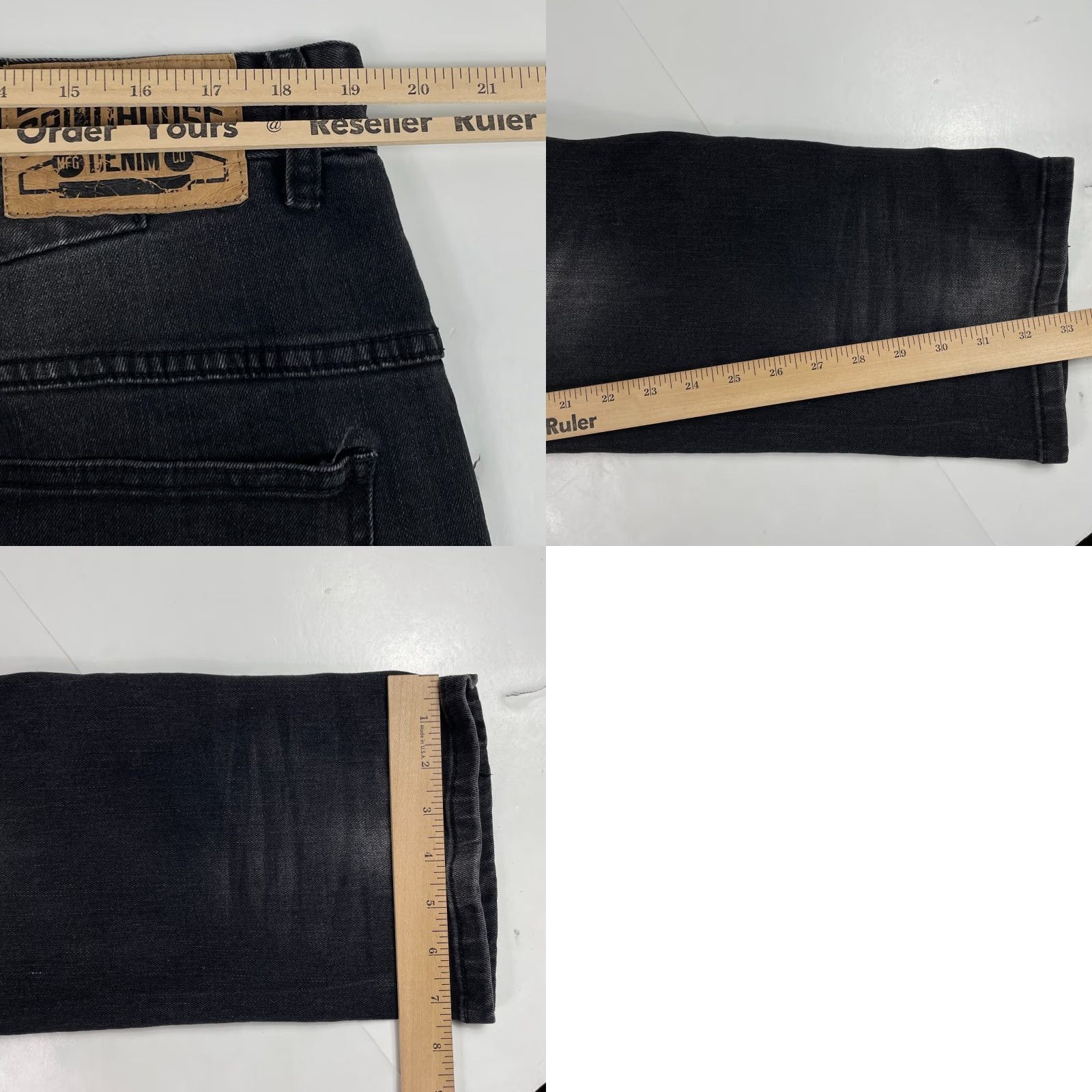Vintage Grindhouse Jeans Men 40 x 33 Black Slim Straight Dark Wash Denim Distressed 5-Pocket Logo Embroidered Streetwear Biker Size US 40 / EU 56 - 9 Thumbnail