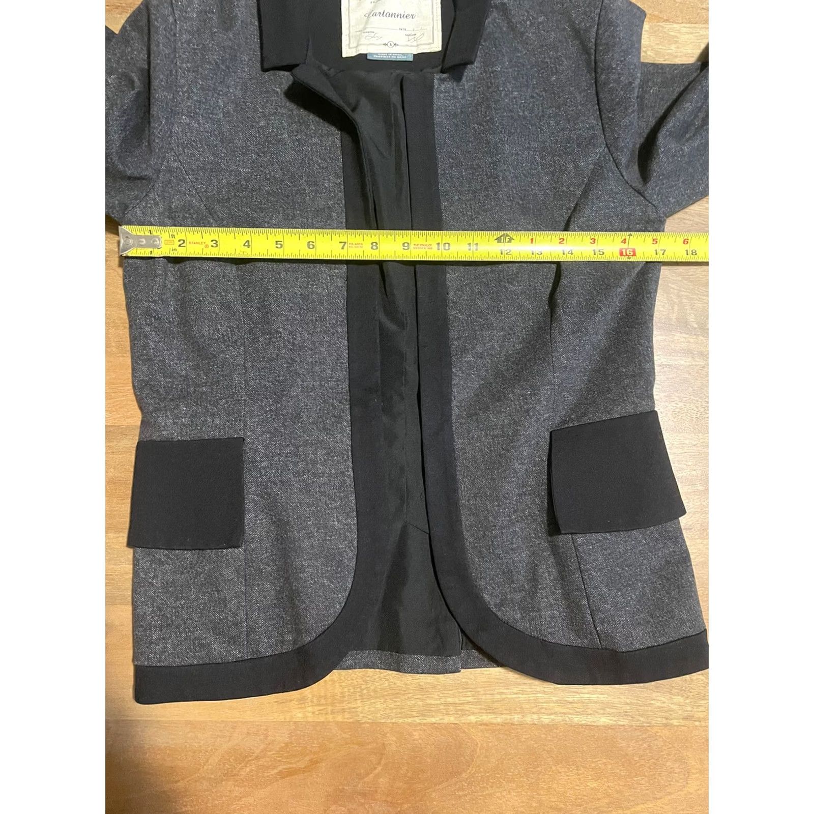 Anthropologie Cartonnier Blazer Women’s Gray Black Trim One Button Ruffle Jacket Size 4 Size S / US 4 / IT 40 - 7 Thumbnail