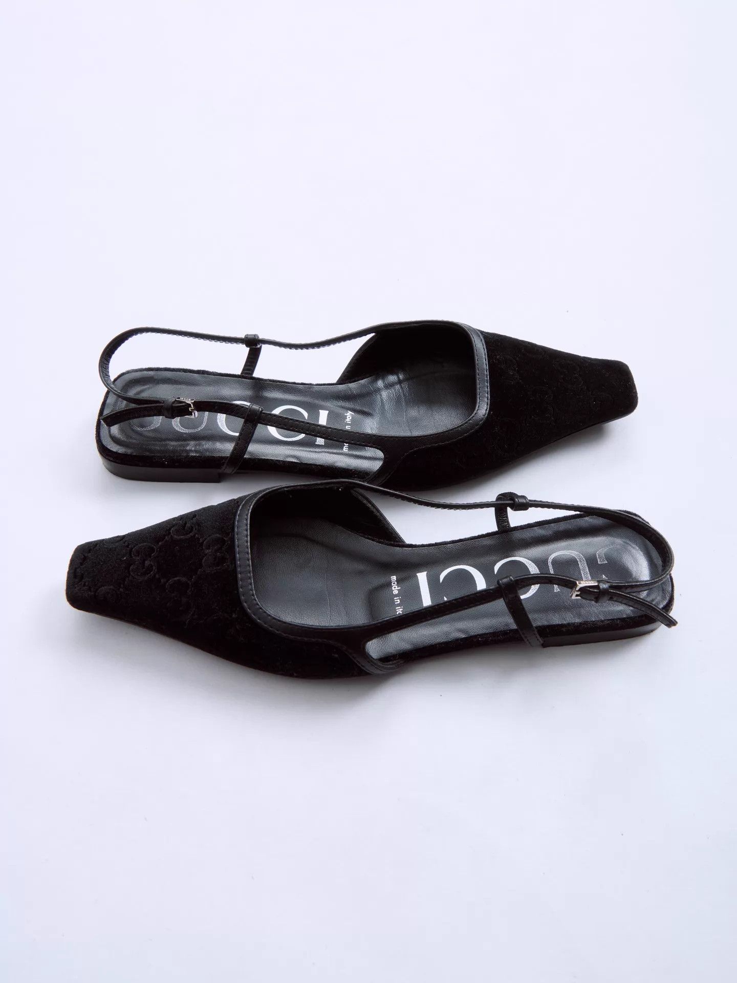 Gucci GUCCI Black Velvet Square Toe Buckle Flat Vintage 37 Size US 6.5 / IT 36.5 - 4 Thumbnail