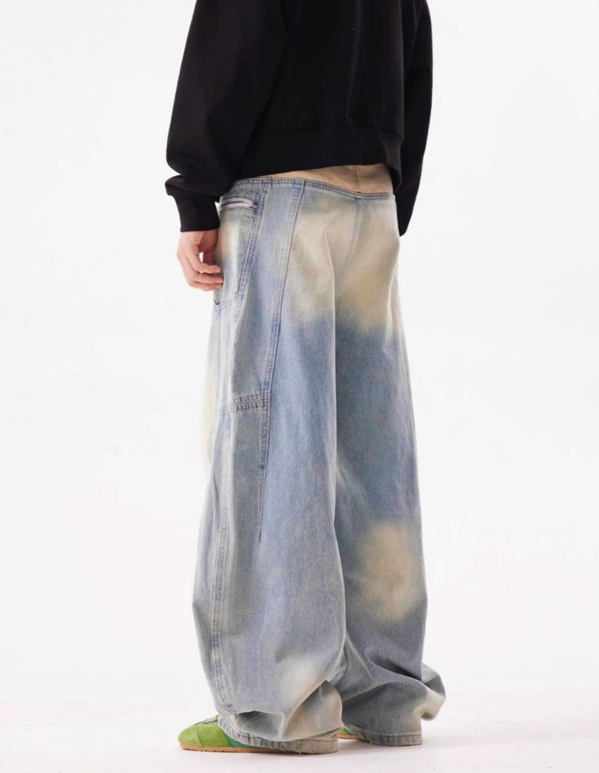 Jean × Vintage Fake Two-piece Pleated Jeans Splicing Distressed Size US 33 - 4 Thumbnail