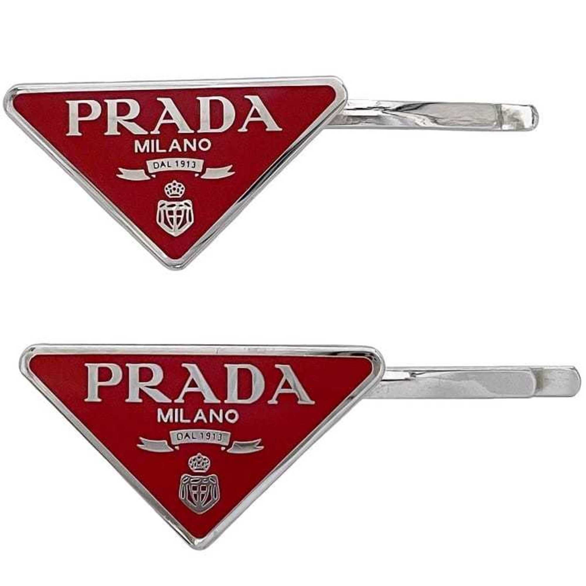 Prada Prada Hairpin f-23295 Red Silver 1IF051 Unused New Metal PRADA Hair Clip Triangle For Women Fittings Size ONE SIZE - 1 Thumbnail