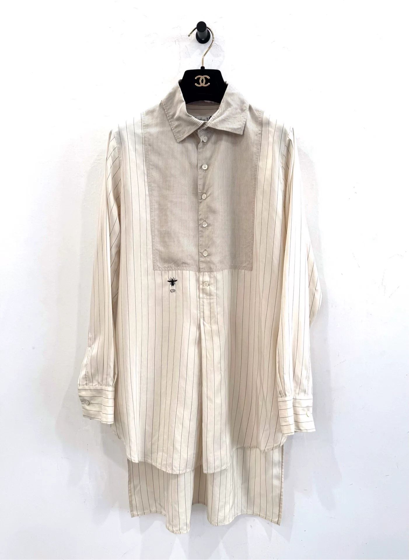 Dior Dior Gray White Striped Bee CD Logo Shirt Size XXS / US 00 / IT 34 - 1 Thumbnail