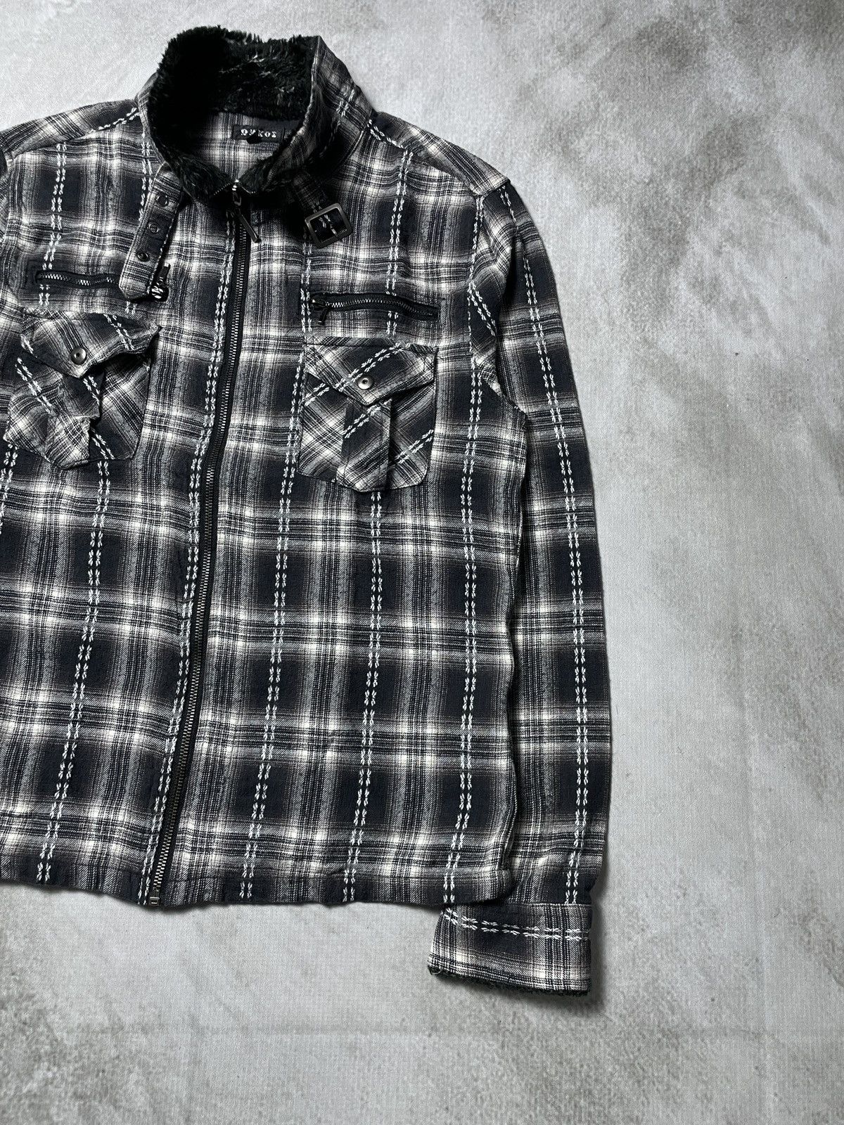 14th Addiction 2000’s Omkoe - Vkei Style Plaid Trim Fur Jacket Size US M / EU 48-50 / 2 - 3 Thumbnail