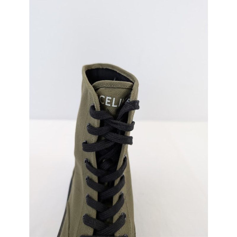 Celine o1rshd1 Canvas Bulky Shiny Lace-Up Boots Olive Green / Black Size US 9 / EU 42 - 15 Thumbnail