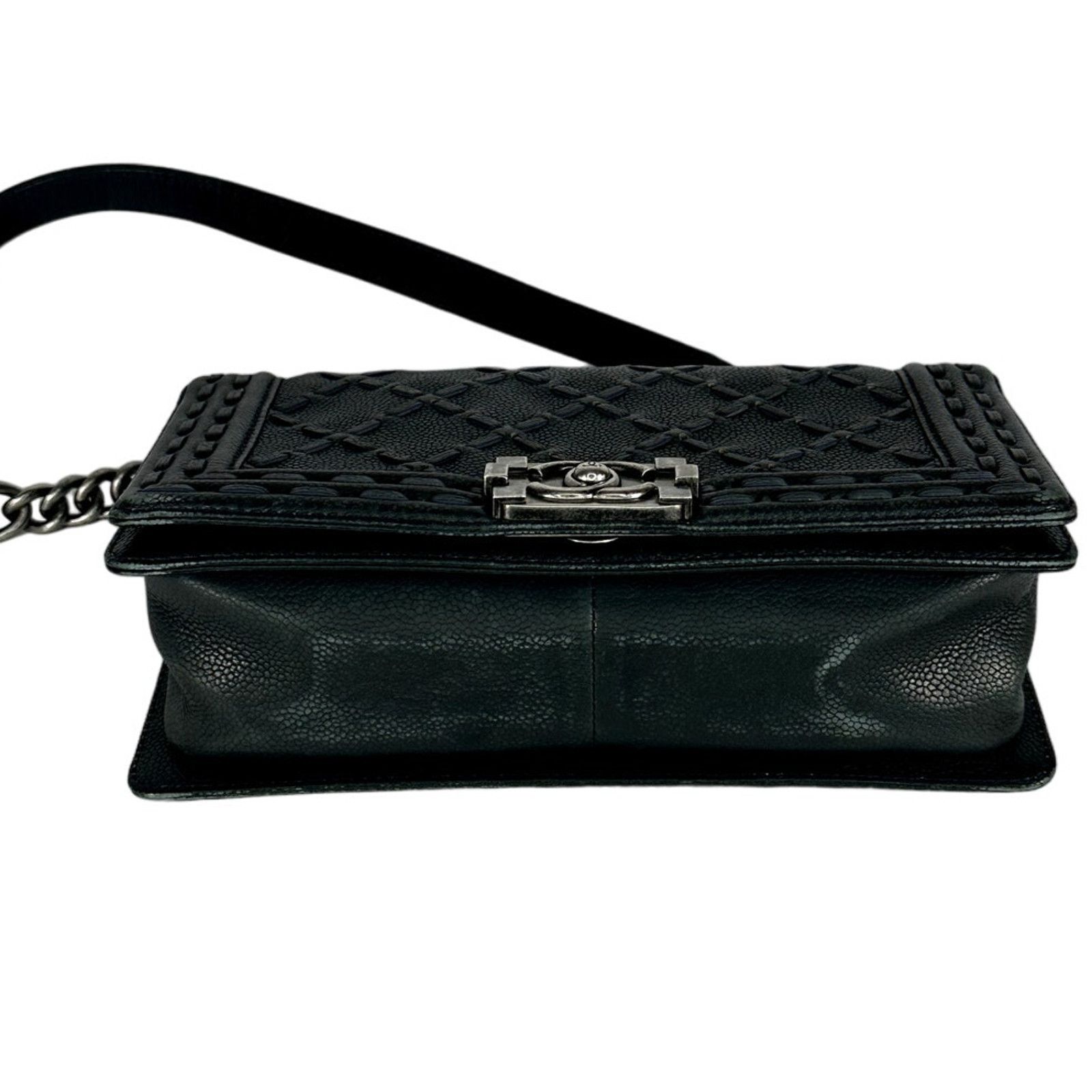 CHANEL Caviar Stitched Medium Boy Flap Shoulder Bag Black