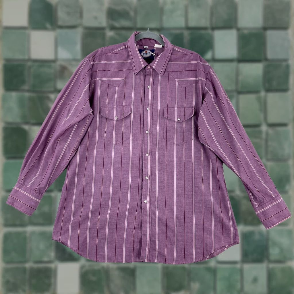 Vintage Prior Purple Stripe Pearl Snap Button Shirt Mens Long Sleeve Made in USA Size XL Size US XL / EU 56 / 4 - 1 Thumbnail