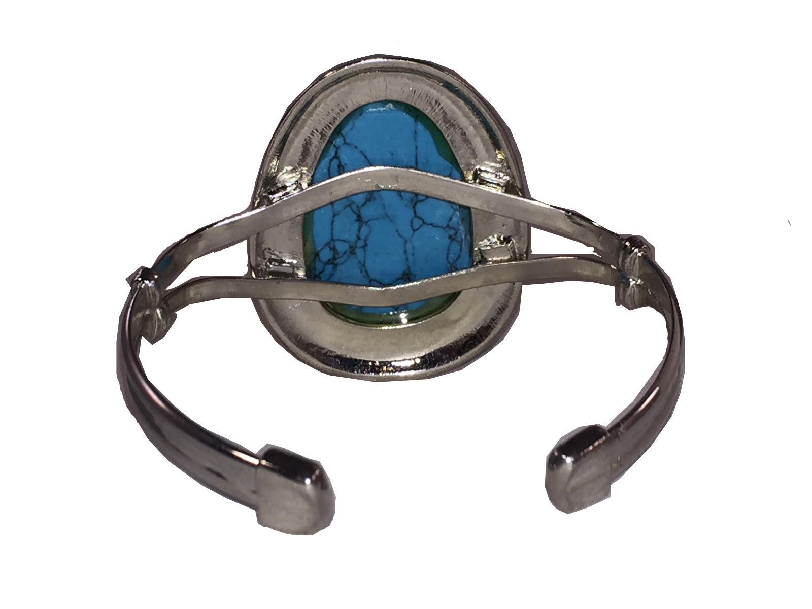 Designer Massive Simulated Turquoise Silver Tone Costume Bracelet Size ONE SIZE - 4 Thumbnail