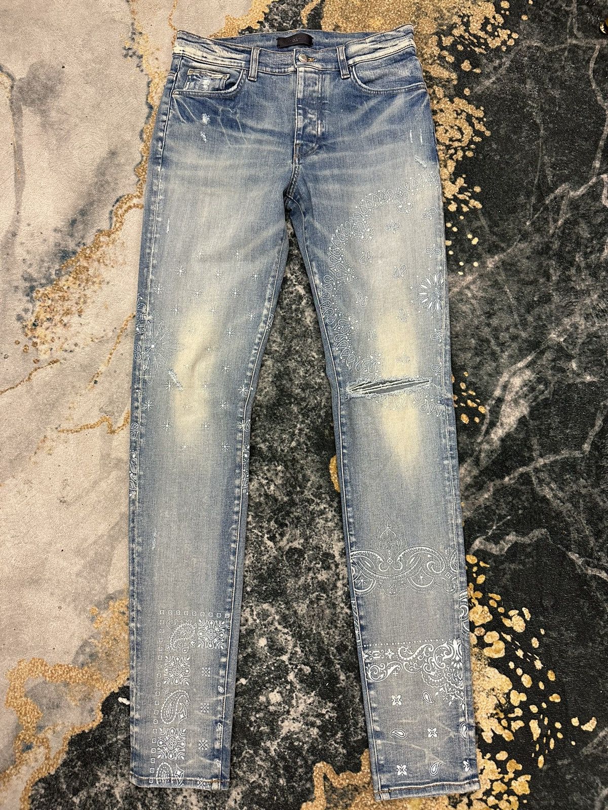 image of Amiri Jeans Blue Paisley Size 32, Men's