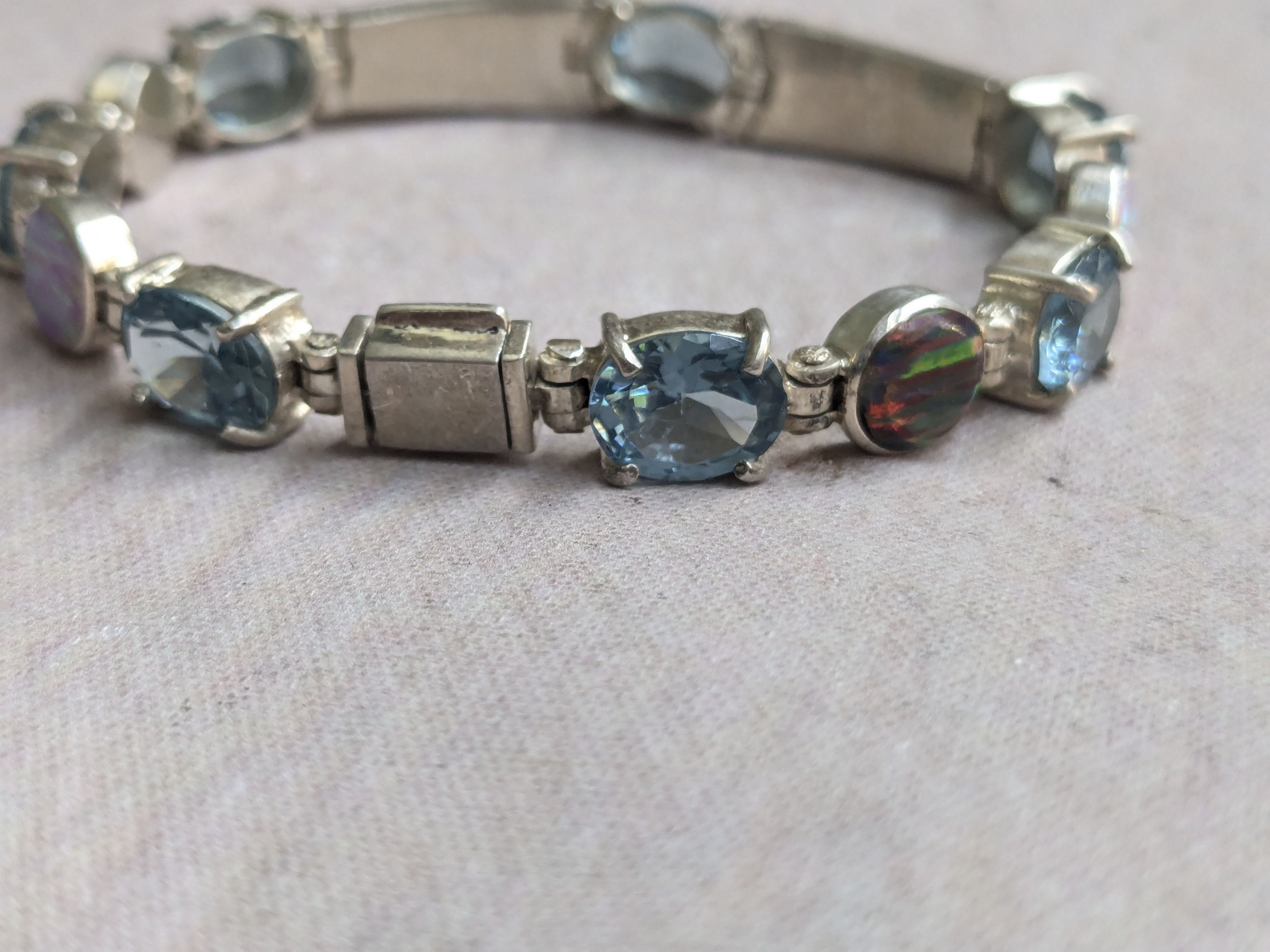 Jewelry Sterling Silver Tennis Bracelet Opal Blue Topaz Oval 7.25 Size ONE SIZE - 3 Thumbnail