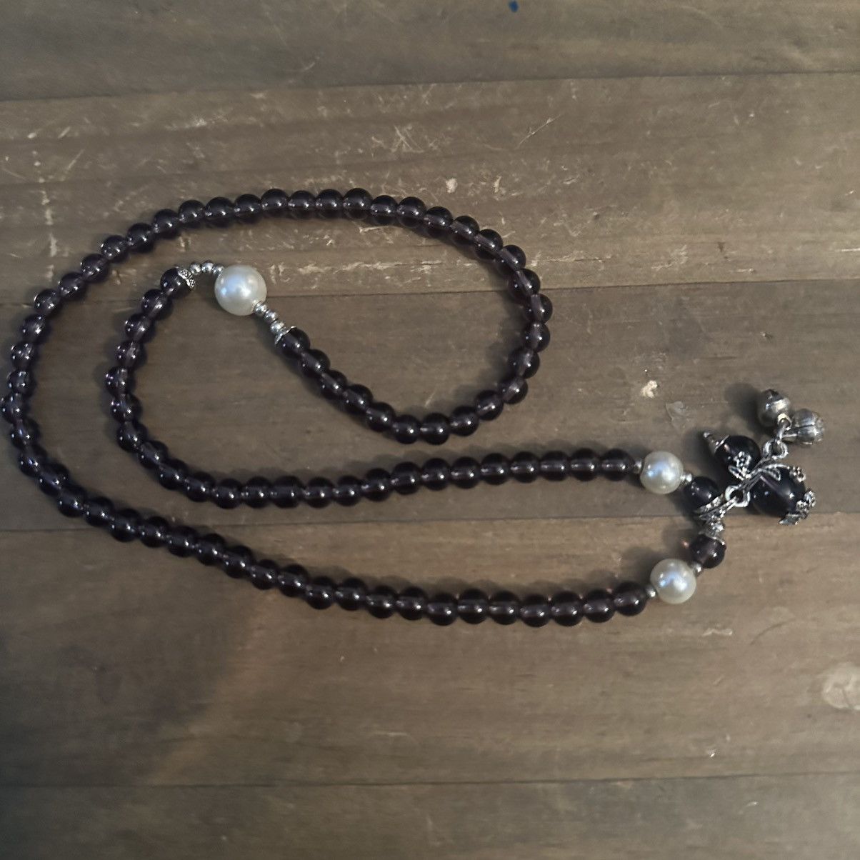 Vintage Vintage purple glass bead and pearl bird pendant necklace Size ONE SIZE - 6 Thumbnail