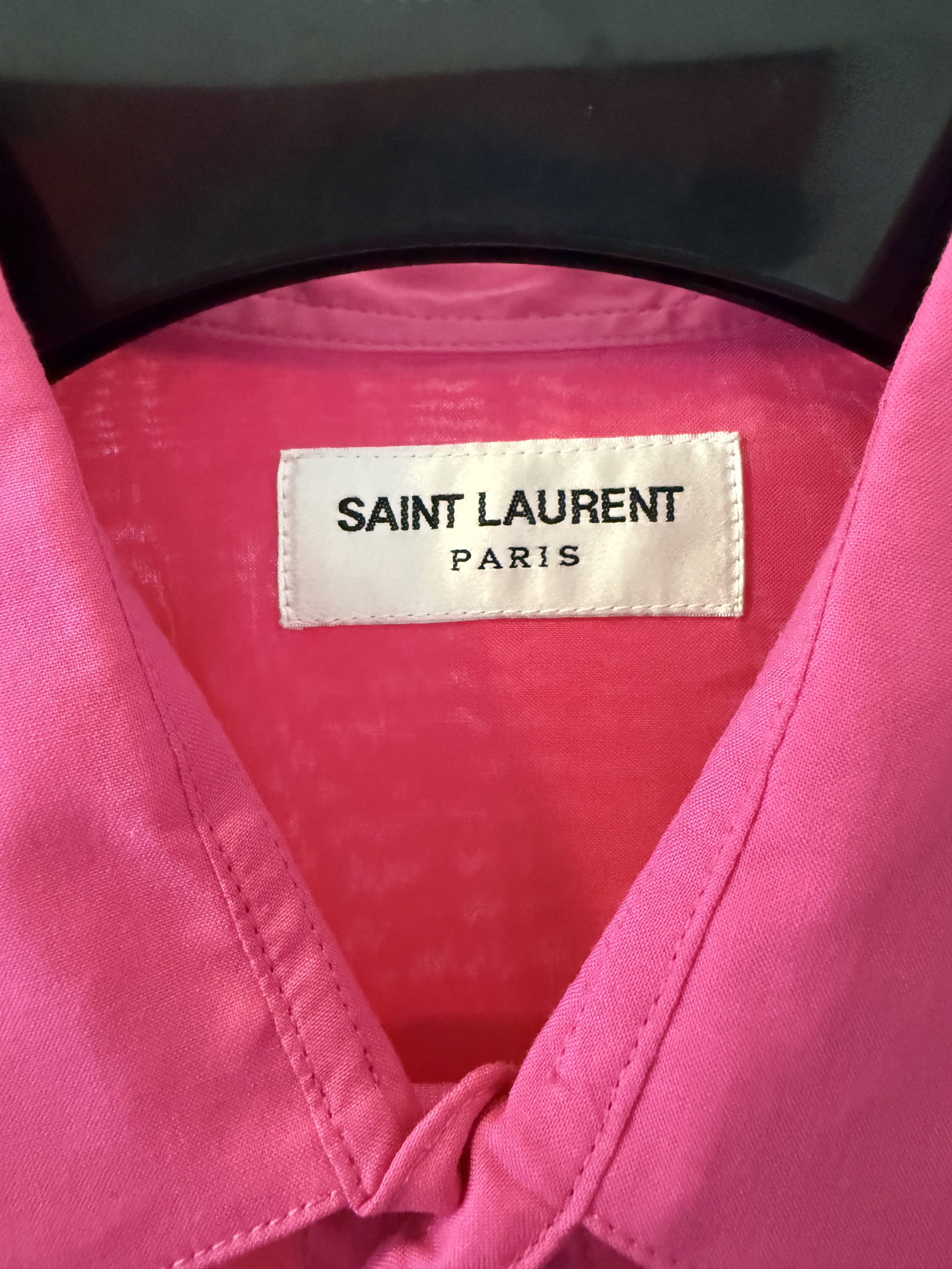 Saint Laurent Paris Saint Laurent Pink Viscose Short Sleeve Shirt Size US M / EU 48-50 / 2 - 11 Thumbnail