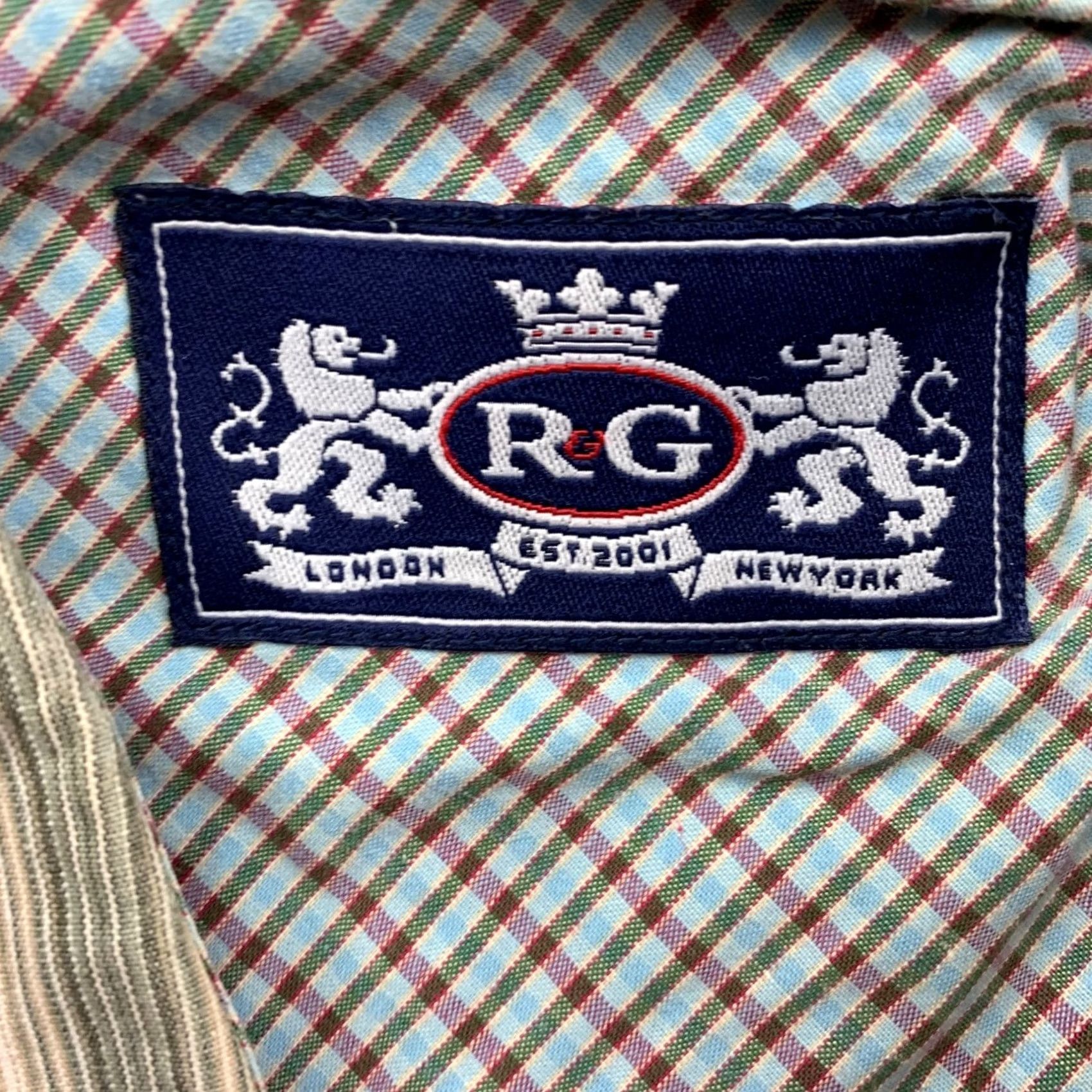 Vintage R&G Men's Cotton Dress Shirt XL Blue/Brown/Red/Green Stripe Flip Cuff Size 46R - 5 Thumbnail