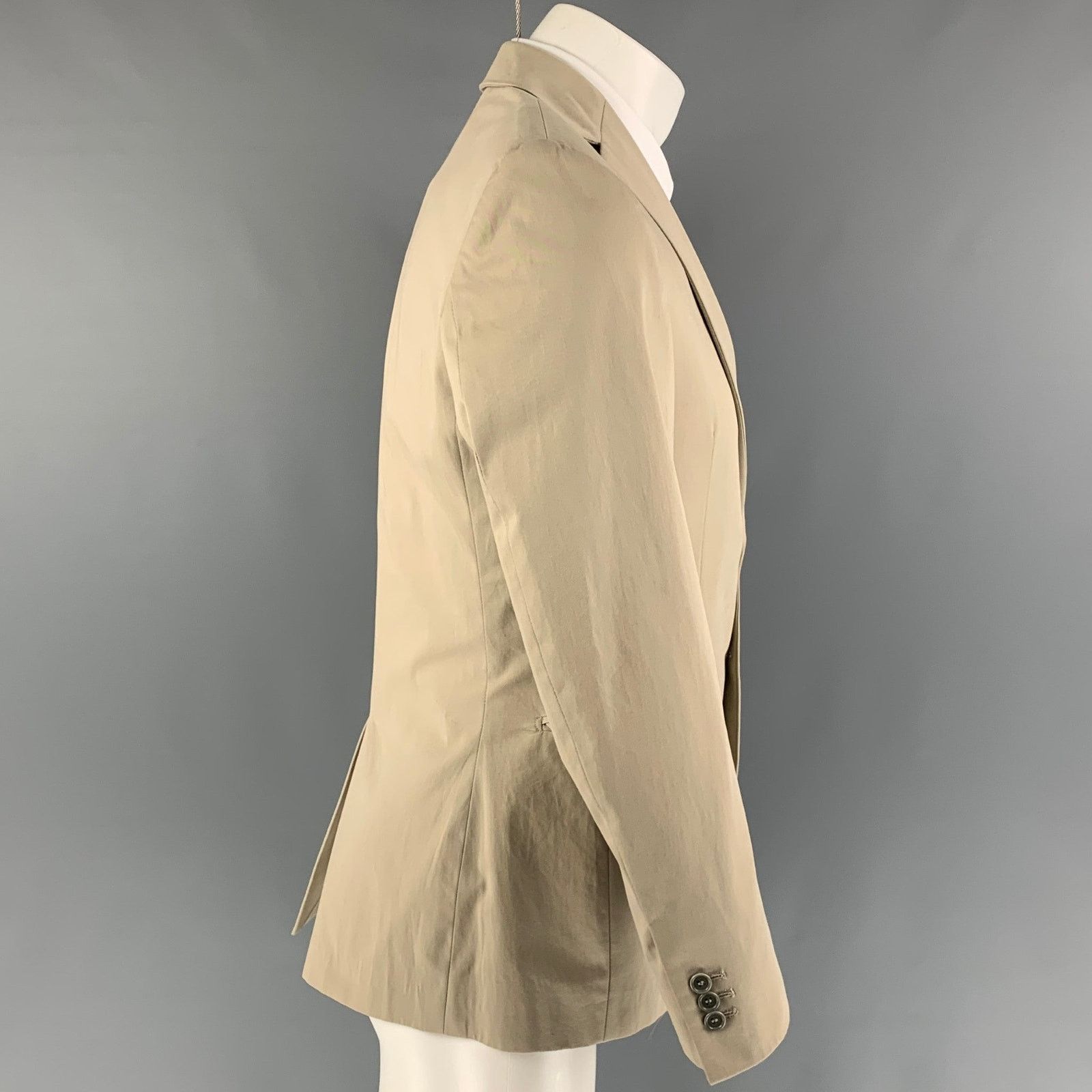 Barneys New York BARNEY'S CO-OP Size 36 Khaki Cotton Notch Lapel Sport Coat Size 36R - 2 Thumbnail