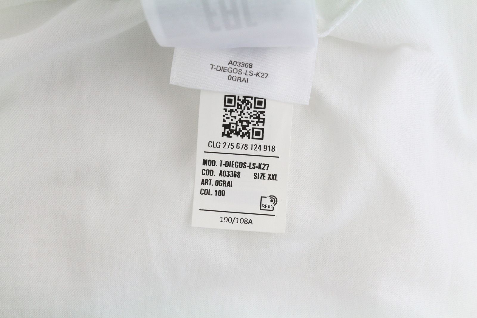 Diesel T-DIEGOS-LS-K27 2XL White Cotton Tricot T-Shirt 40991 Size US XXL / EU 58 / 5 - 10 Thumbnail