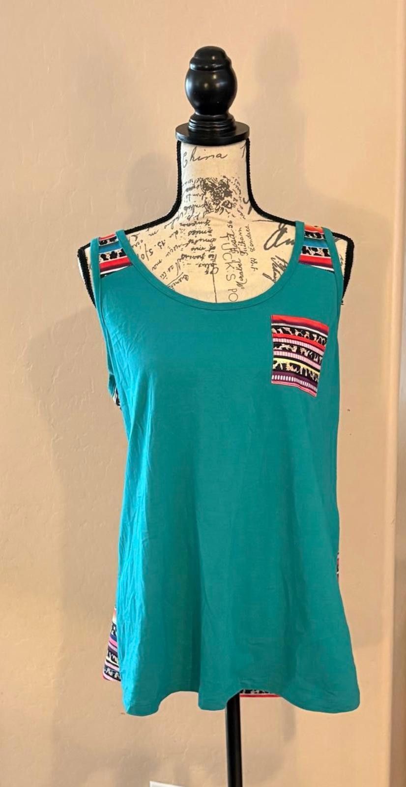 Unknown London Cute Teal Tank Top with Colorful Tribal Print Accents Size M / US 6-8 / IT 42-44 - 1 Thumbnail