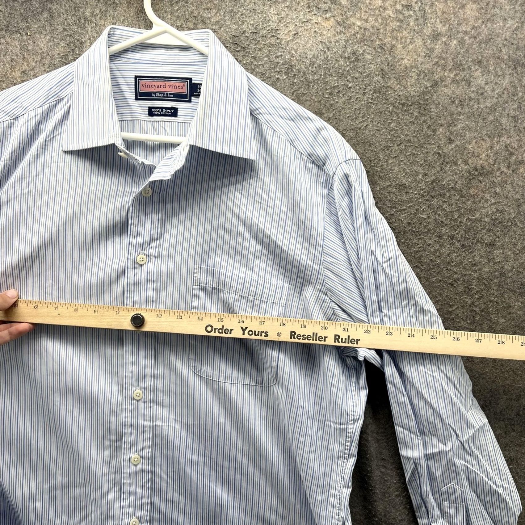 Vineyard Vines Vineyard Vines Shirt Mens 16 34 Blue Stripe Button Front Dress Cotton Long Shirt Mens 16 34 Blue Stripe Size 42R - 5 Thumbnail