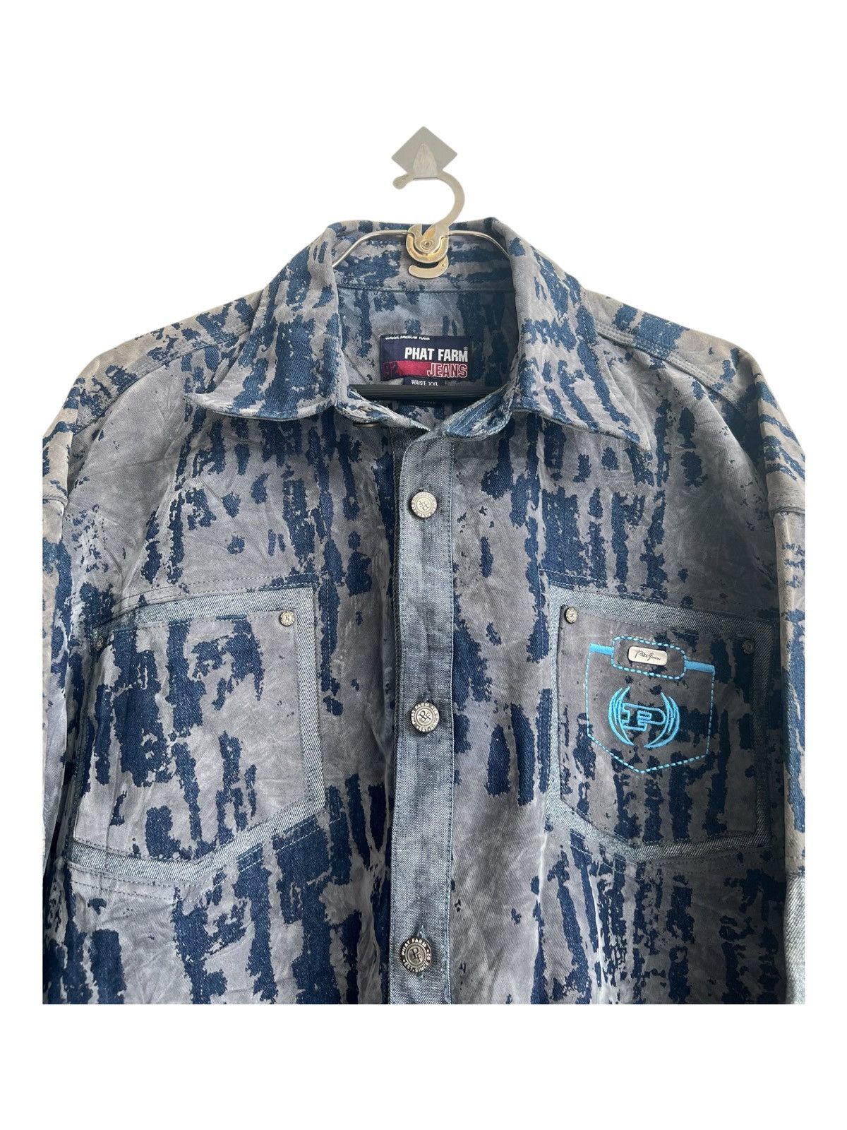 JNCO × Phat Farm × Rap Tees Y2K Phat Farm Marble Dyed Patchwork Baggy Oversize Jeans JKT Size US XXL / EU 58 / 5 - 3 Thumbnail