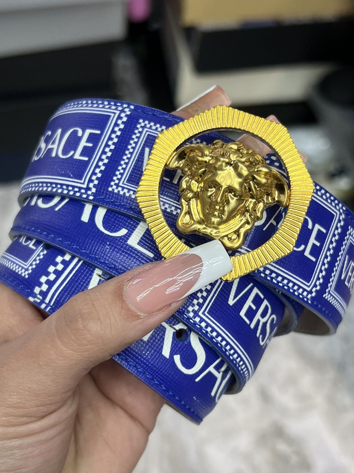 Versace Versace Blue Monogram Belt Size 32 - 2 Thumbnail