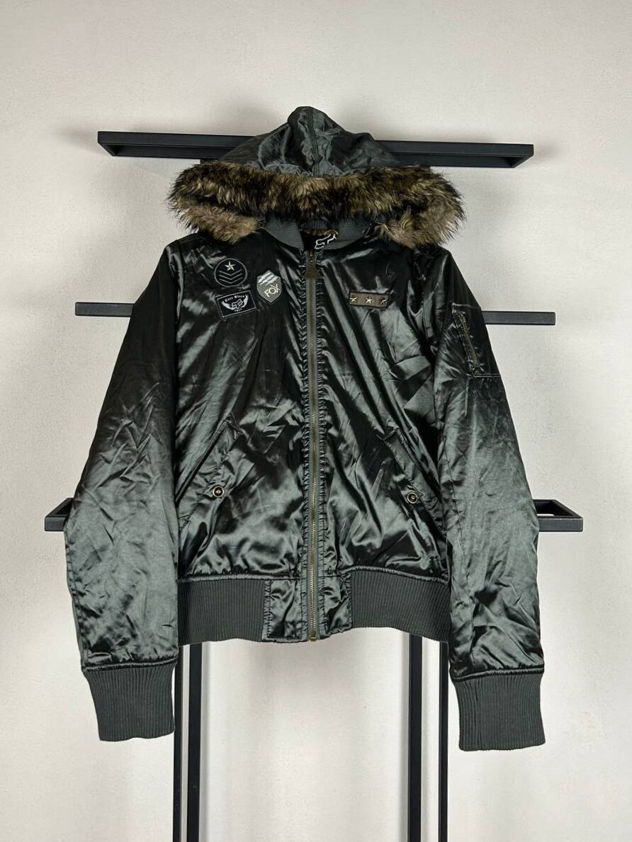Fox Racing Fur Trim Bomber Jacket Y2K Military Patch Nylon Black Size US M / EU 48-50 / 2 - 2 Thumbnail