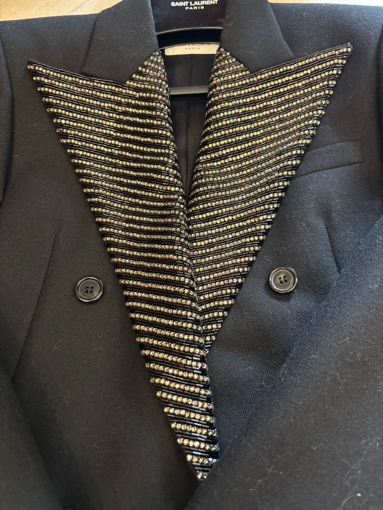 Saint Laurent Paris Stylish Black Wool Blazer with Beaded Collar-2506 Size US M / EU 48-50 / 2 - 2 Thumbnail