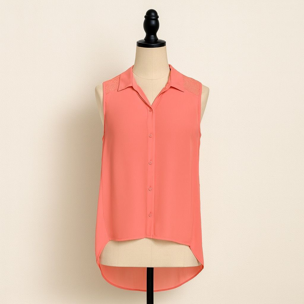 Forever 21 Forever 21 Coral High-Low Sleeveless Button-Down Blouse | Si Size S / US 4 / IT 40 - 1 Thumbnail