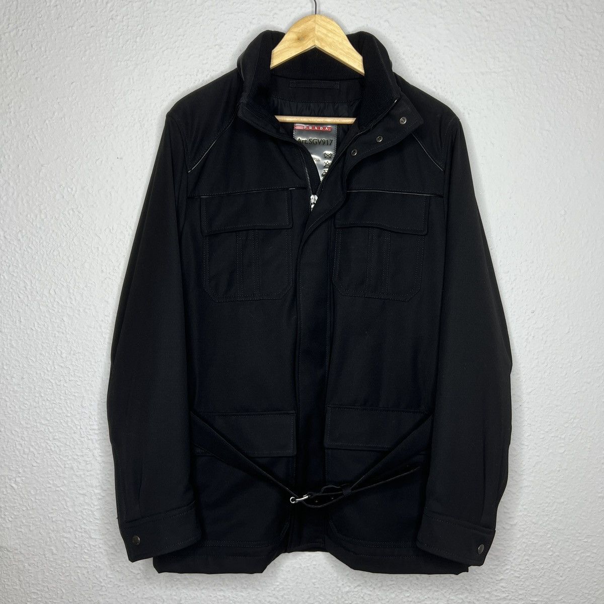 Prada Milano Military Jacket Belted Coat Black Wool Designer