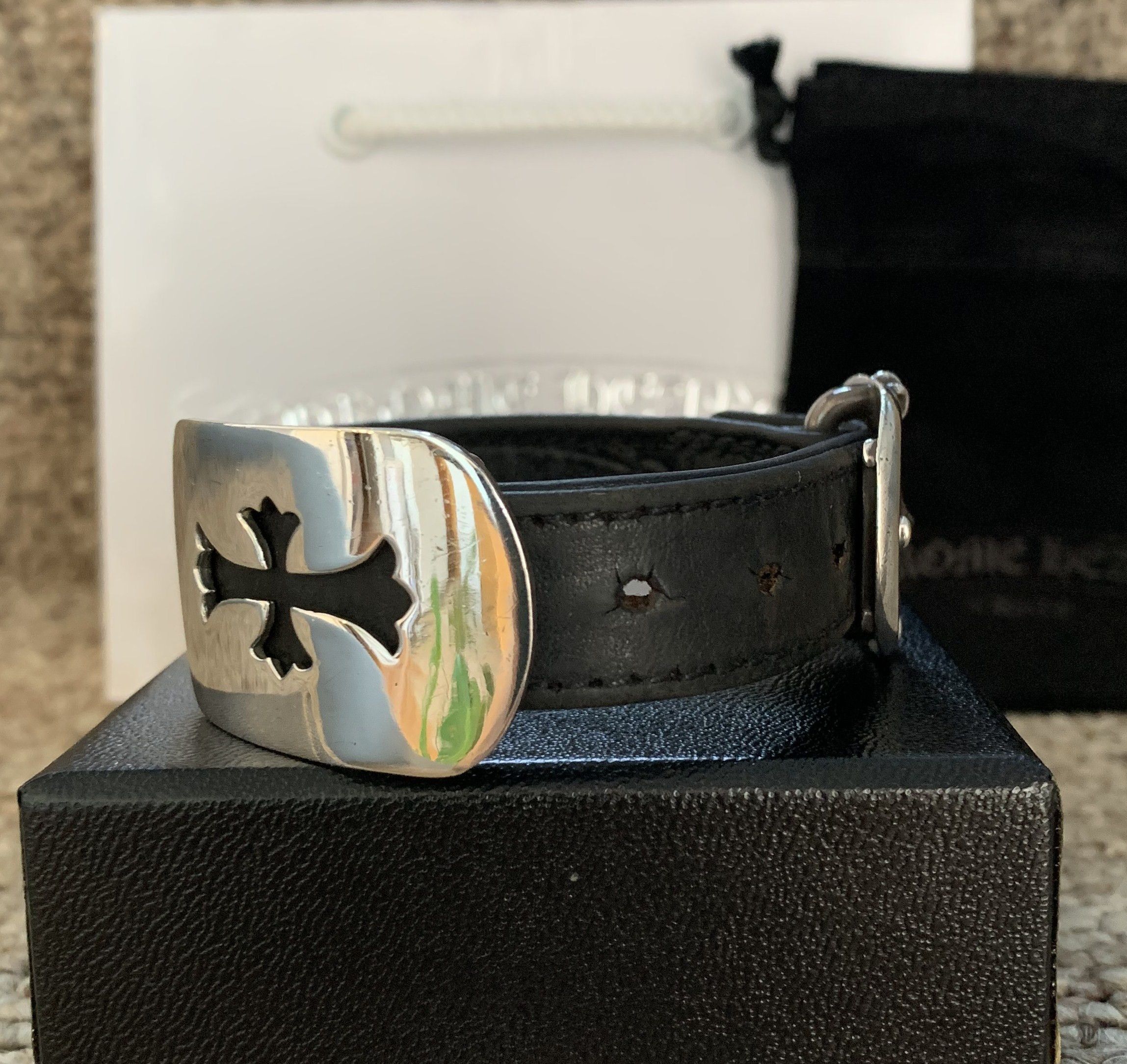 Chrome Hearts Chrome Hearts Silver Cross Gunslinger Leather Bracelet Size ONE SIZE - 4 Thumbnail