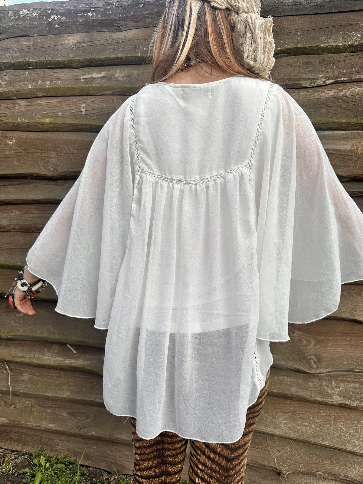 Vintage Vintage viscose white boho flowing blouse Size S / US 4 / IT 40 - 6 Thumbnail