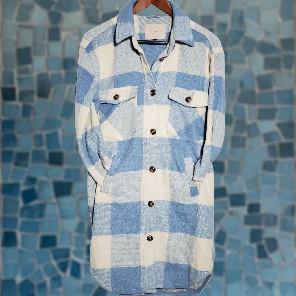 Vintage BLANKNYC Shacket Mid-Length Plaid Brushed Weave Blue and Ivory Women's XS Size XS / US 0-2 / IT 36-38 - 1 Thumbnail
