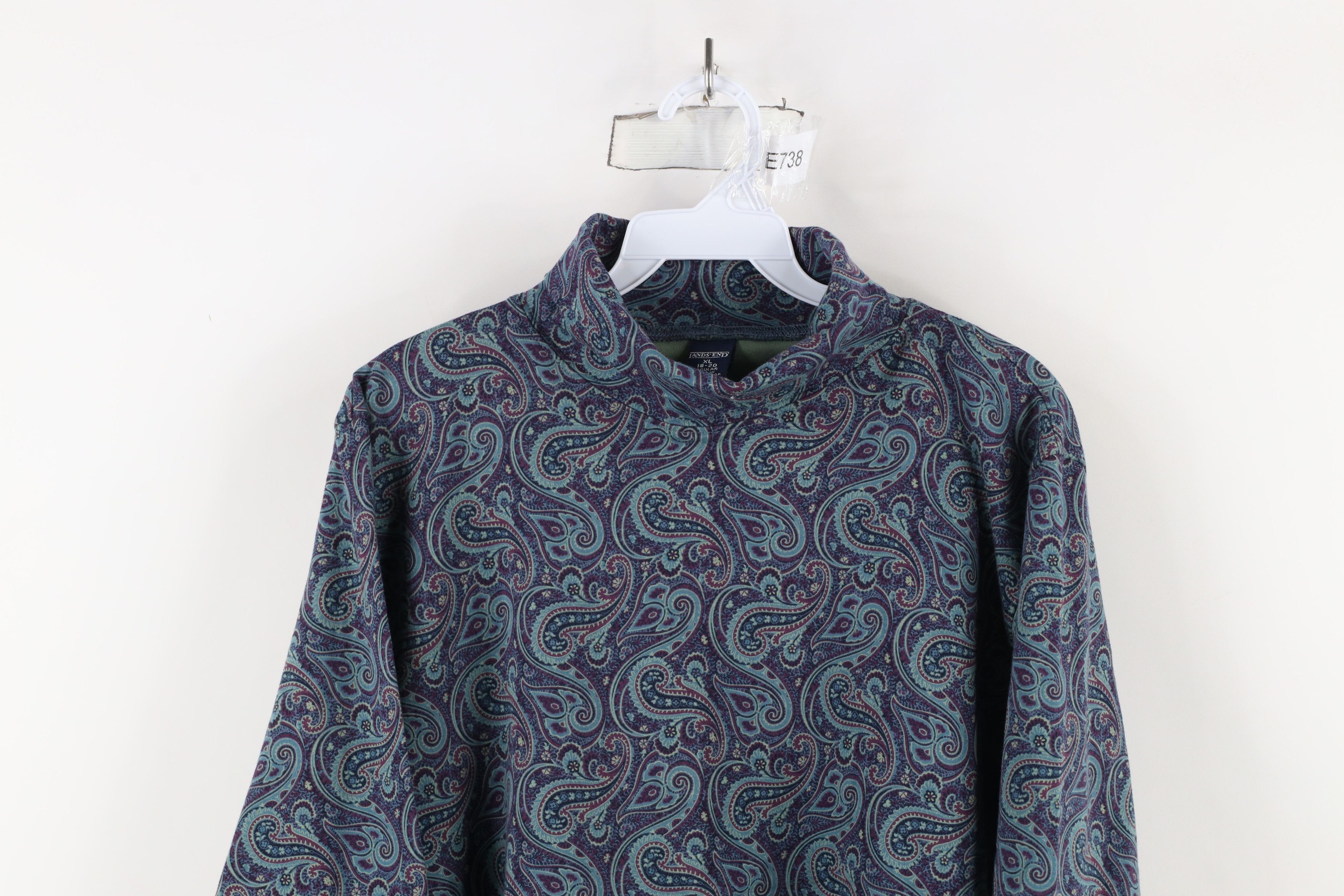 Lands' End × Vintage Vintage 90s Lands End All Over Print Turtleneck T-Shirt Size XL / US 12-14 / IT 48-50 - 2 Thumbnail