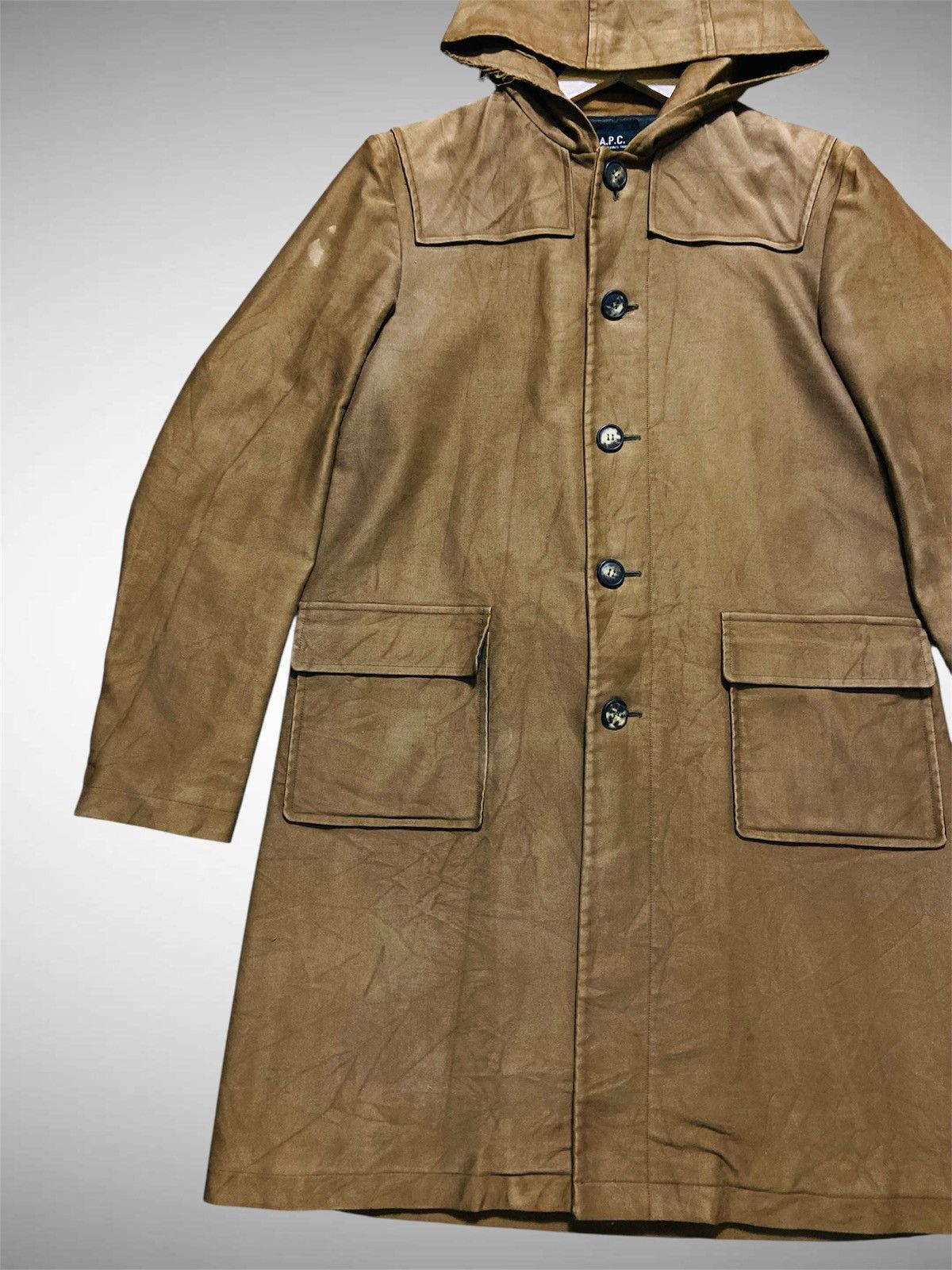 A.P.C. Distressed Vintage A.P.C Heavy/Wax Cotton Long Hooded Jacket Size US L / EU 52-54 / 3 - 4 Thumbnail