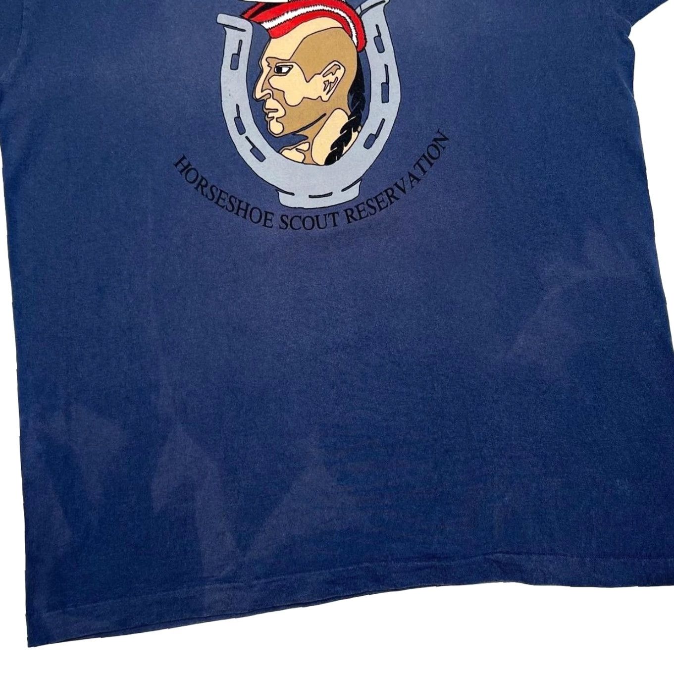 Fruit Of The Loom VINTAGE 90’s HORSESHOE SCOUT RESERVATION Graphic T-Shirt XL Navy Mens Shirt XL Blue Graphic souvenir spellout print to front 90s Mens Size US XL / EU 56 / 4 - 3 Thumbnail