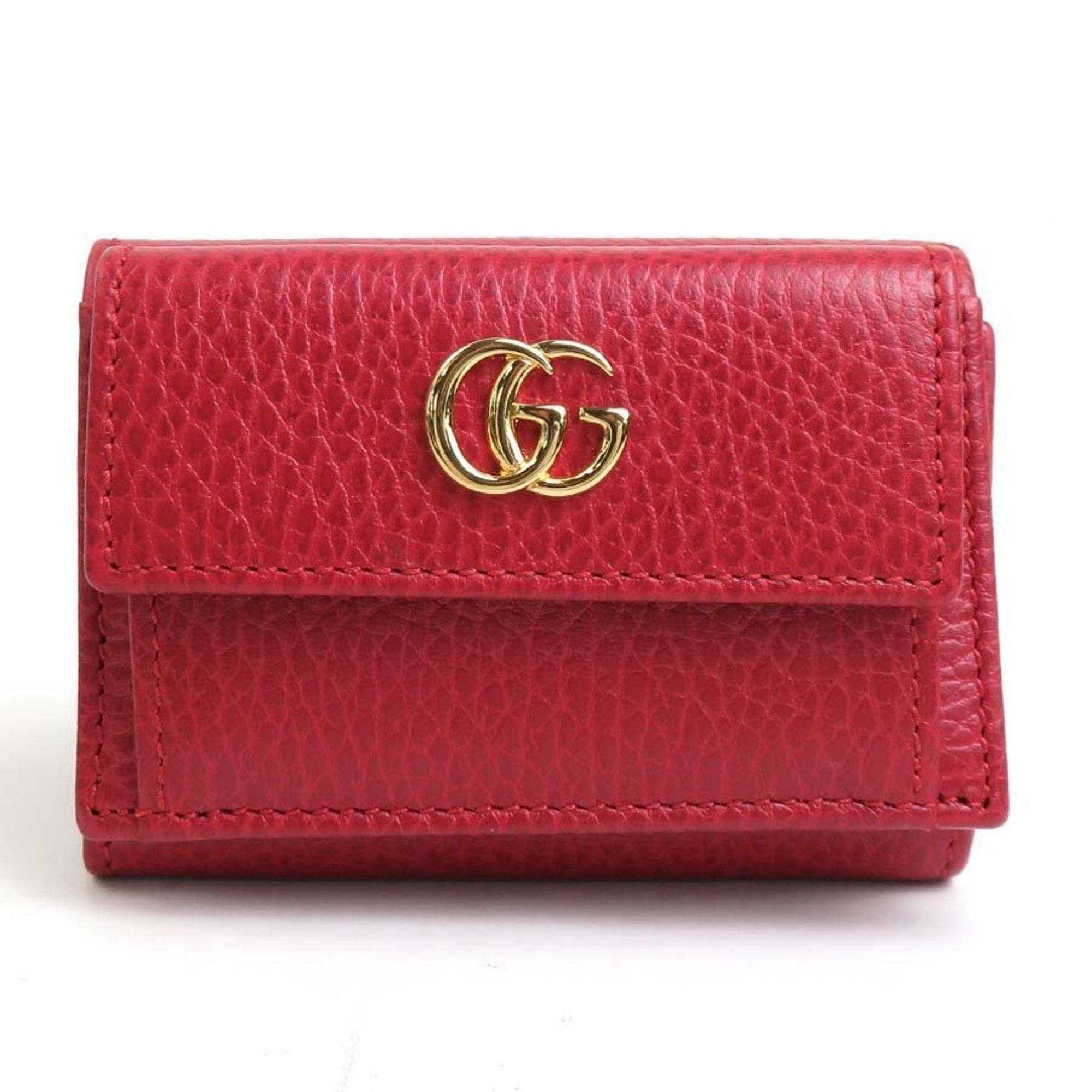 image of Gucci Trifold Wallet GG Marmont Leather Red Unisex 523277 in Black, Women's