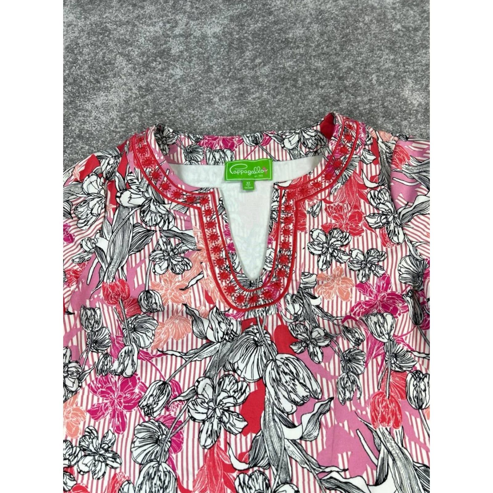 Vintage Pappagallo Dress Womens 10 Pink Black Floral Cotton Tunic Dress Size L / US 10 / IT 46 - 2 Thumbnail