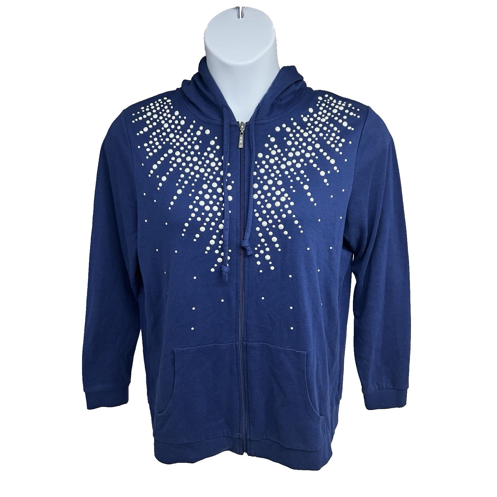 Vintage Quacker Factory Blue Bling Large Zip Jacket Hoodie Pockets Size L / US 10 / IT 46 - 1 Thumbnail