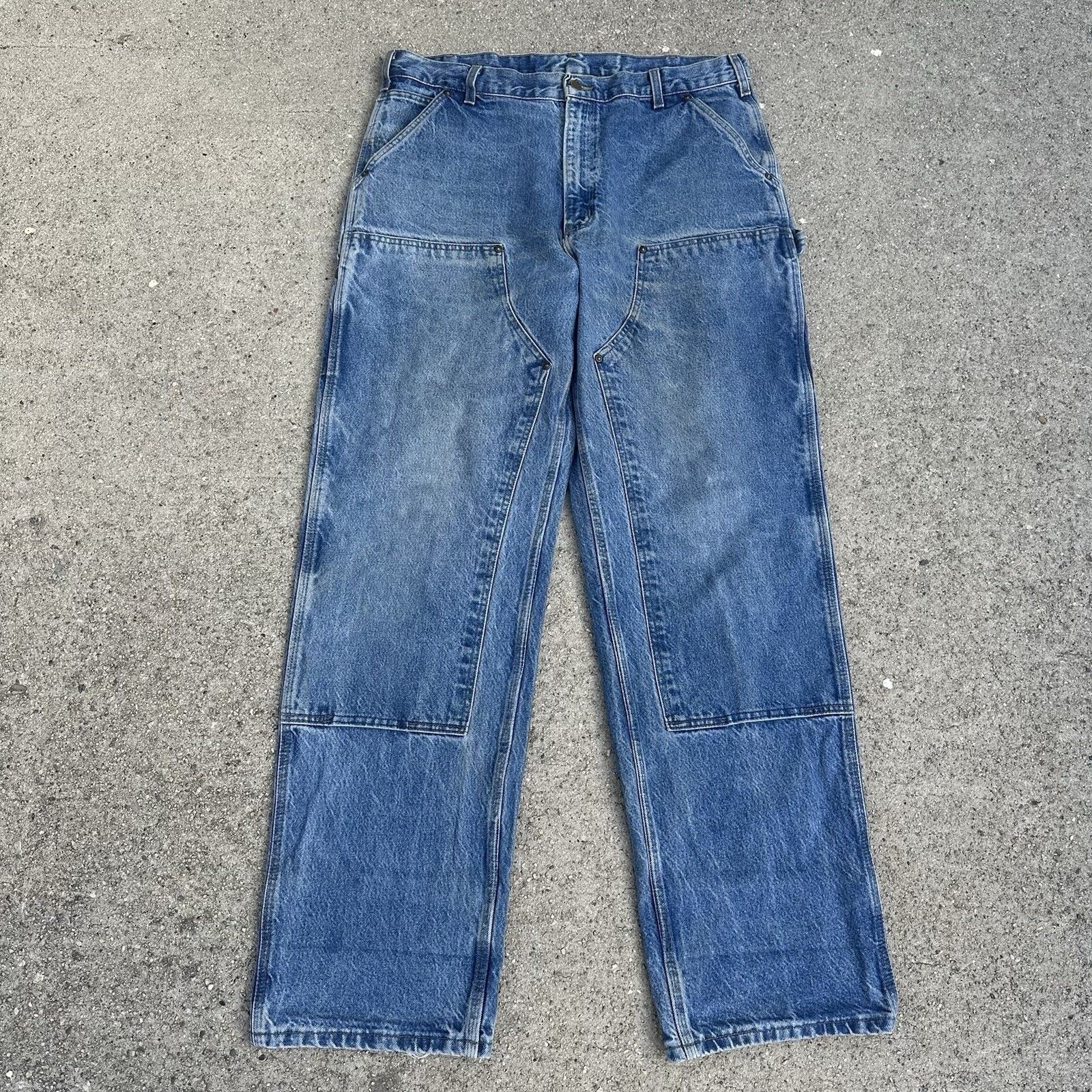 Carhartt Vintage Carhartt Faded Denim Double Knee Pants 38x34 Size US 38 / EU 54 - 1 Thumbnail
