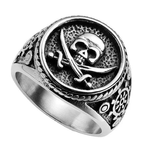 Vintage Retro Punk Style Double Knife Pirate Skull Ring Size ONE SIZE - 4 Thumbnail