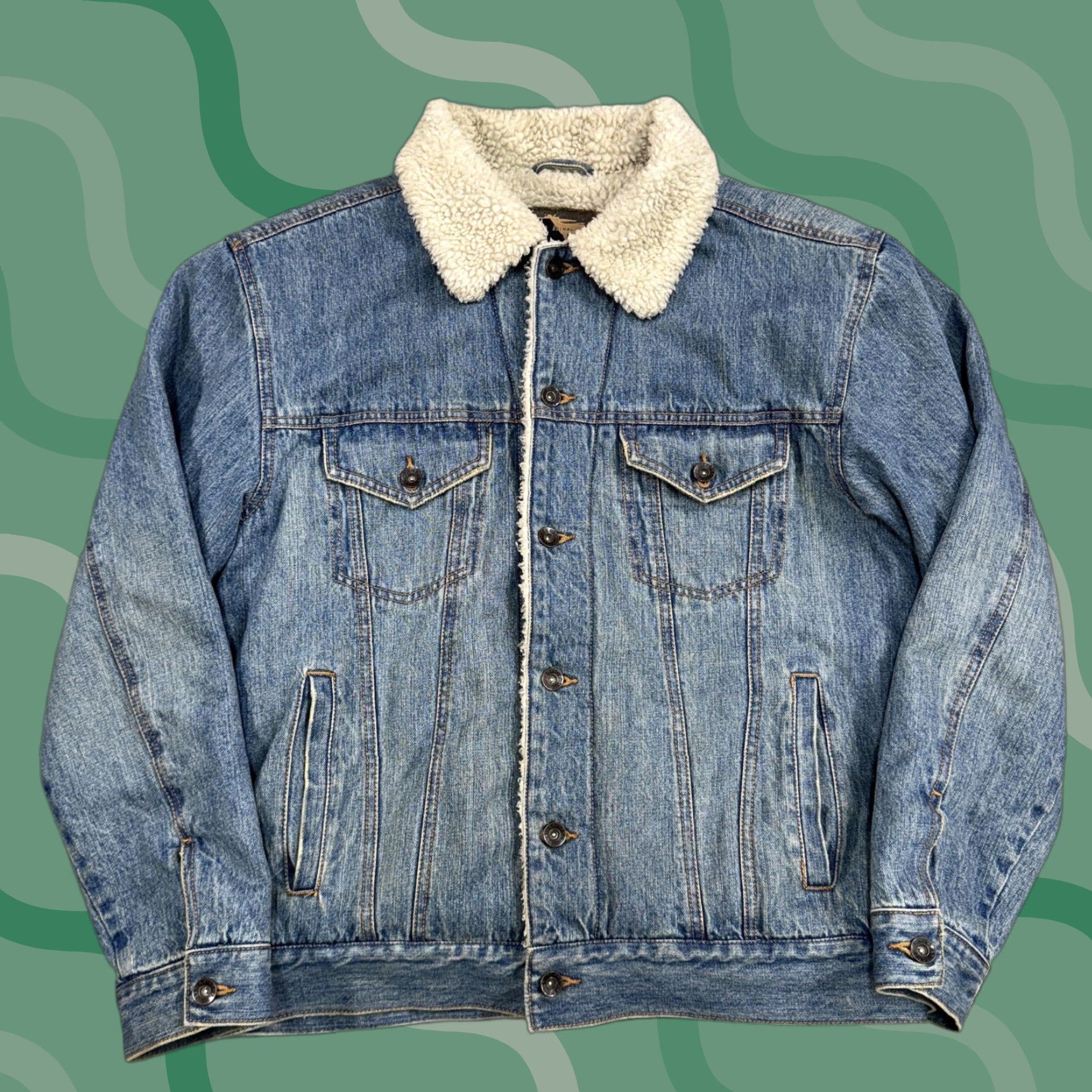 Vintage Arizona Jean Company Jacket Mens Medium Blue Sherpa Lined Denim Trucker Western Jacket Size US 31 - 1 Thumbnail