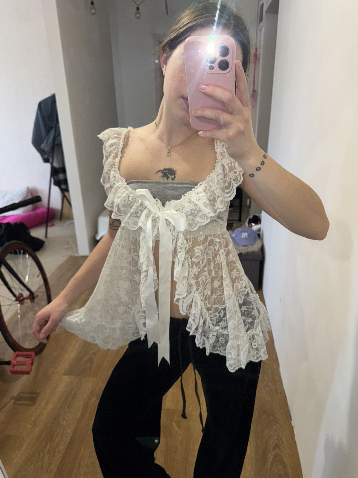 Vintage MESH CORSET BRA BLOUSE GUIPURE TIE TANK TOP Size S / US 4 / IT 40 - 1 Thumbnail