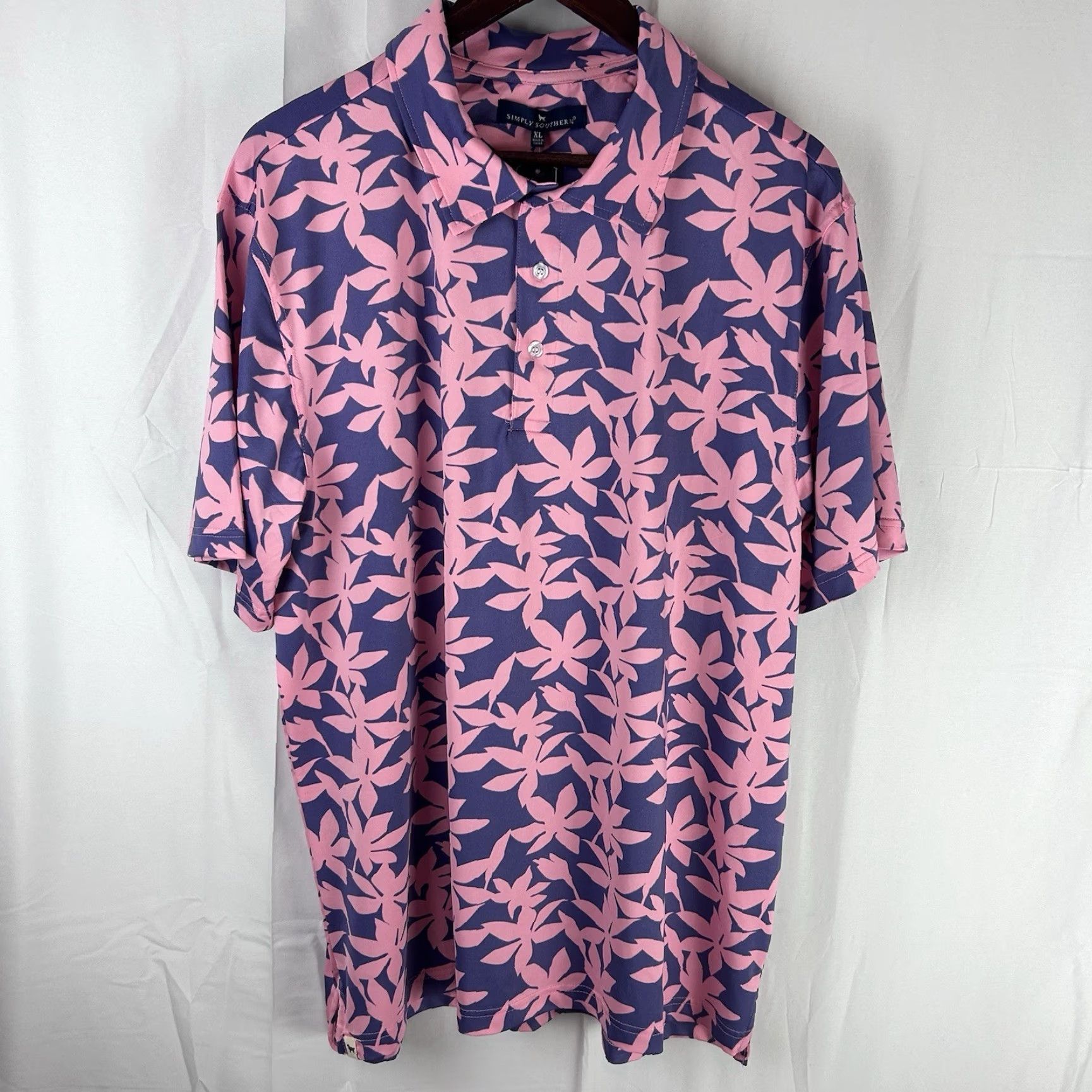 Vintage Simply Southern Polo Shirt Mens XL Purple Pink Floral Print Performance Stretch Shirt Mens XL Purple Pink Floral Print Size US XL / EU 56 / 4 - 2 Thumbnail