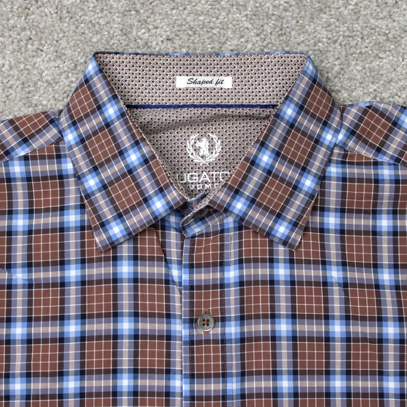 BUGATCHI Bugatchi Uomo Shirt Men Large Brown/Blue Shaped Fit Button-Up Long Sleeve Cotton Plaid Collar Spread Size US L / EU 52-54 / 3 - 4 Thumbnail