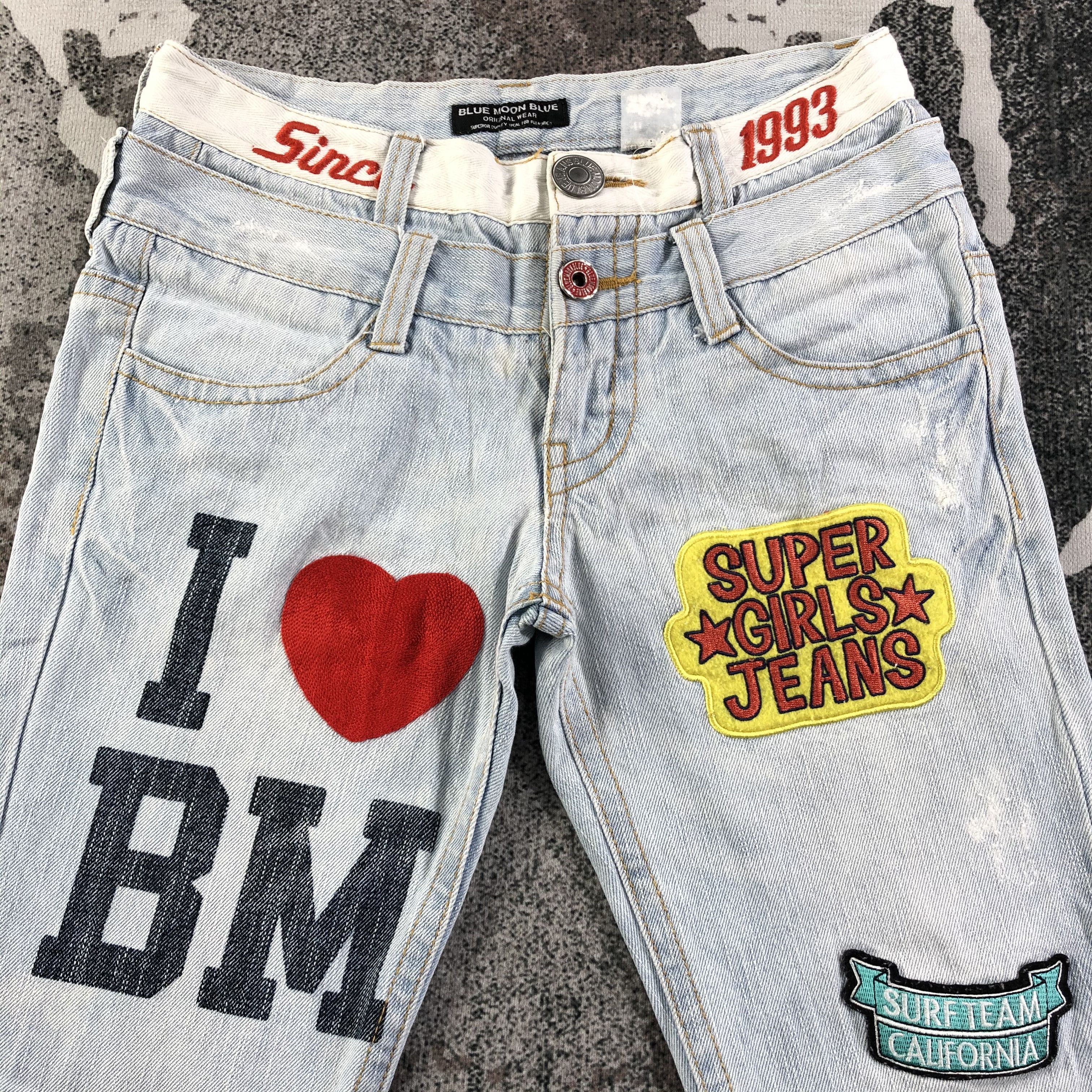 Japanese Brand Blue Moon Blue Jeans Double Waist Patchwork Jeans KJ1584 Size 29" - 3 Thumbnail