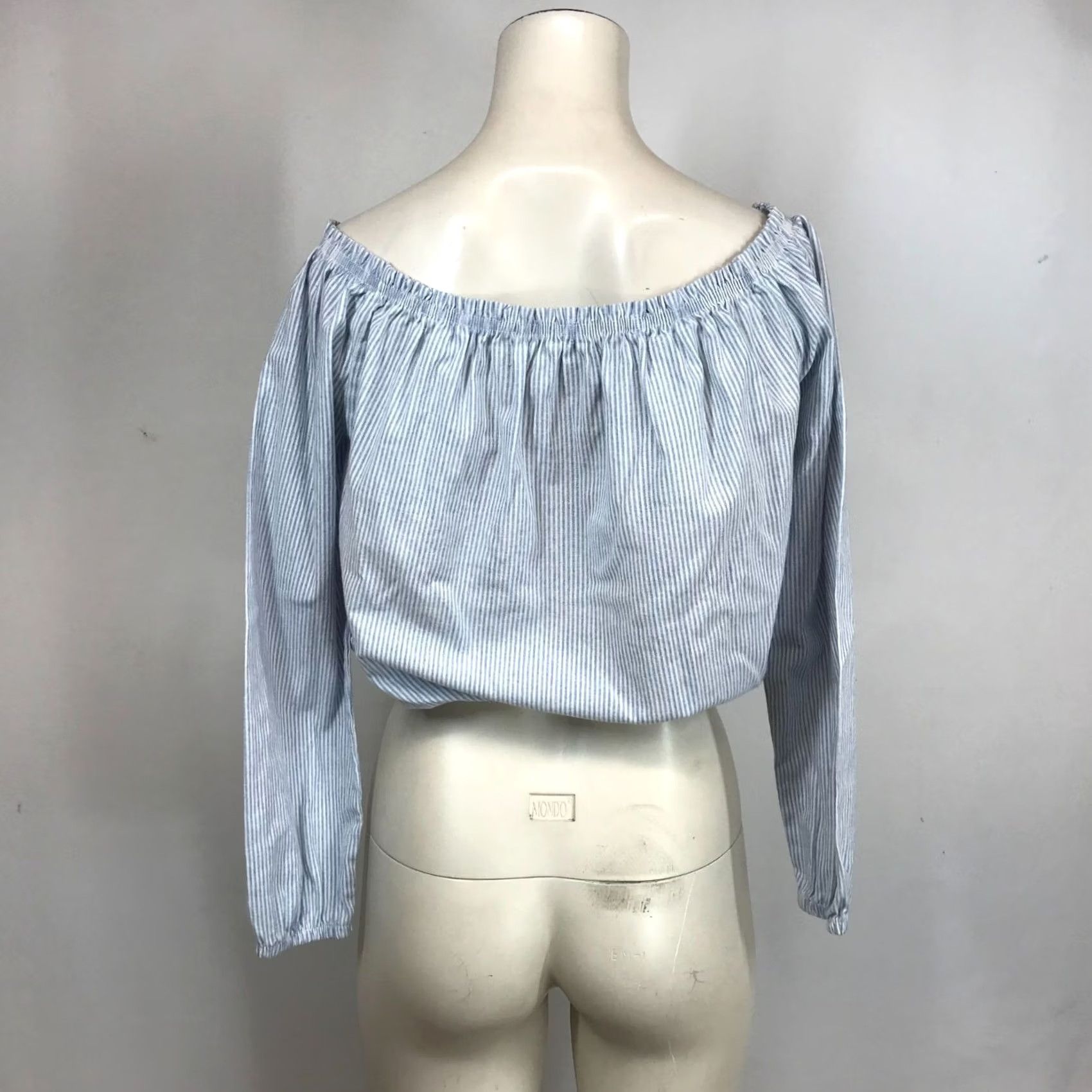 Vintage JOHN GALT Womens M/L Blue/White Stripe Long Sleeve Elastic Crop Top Size M / US 6-8 / IT 42-44 - 5 Thumbnail