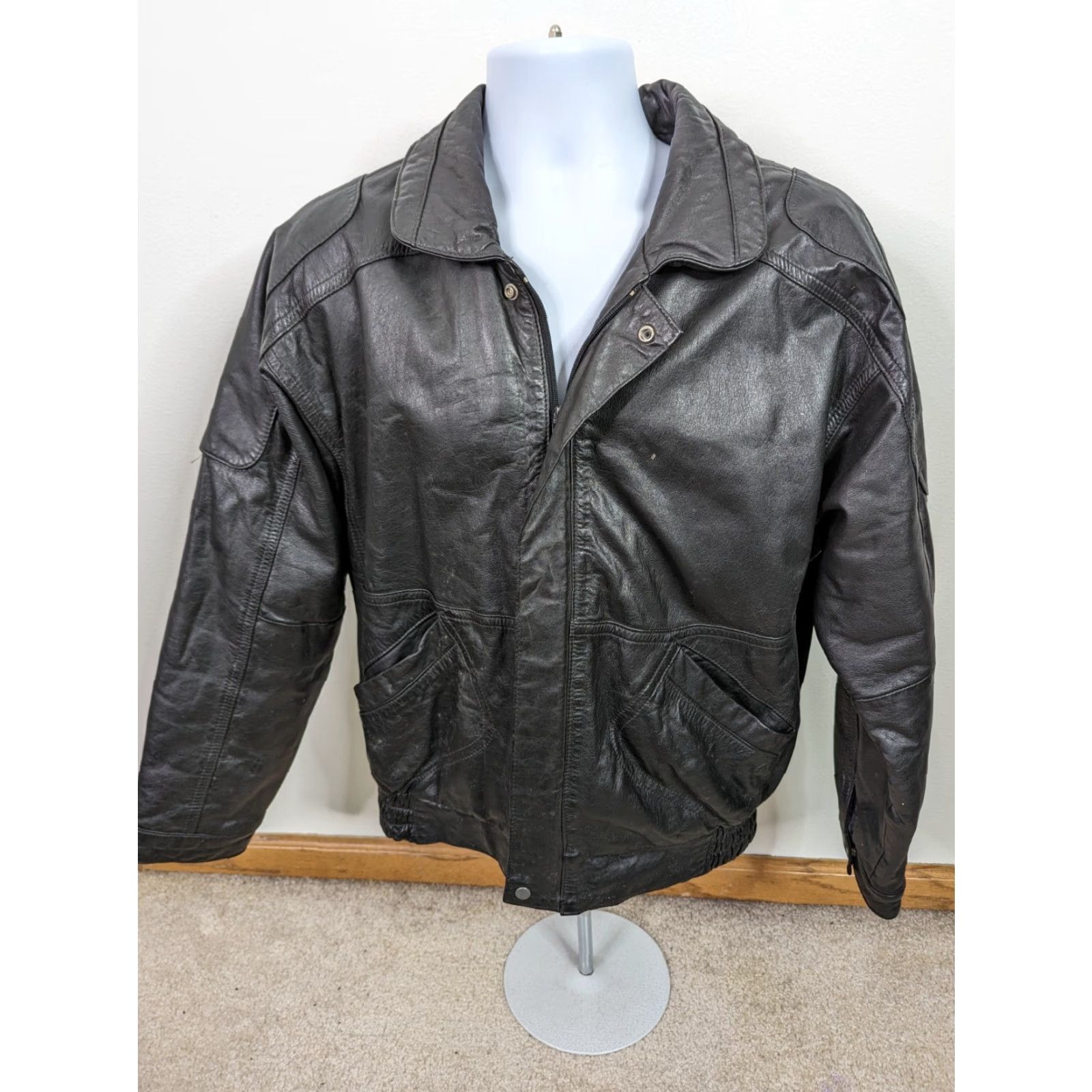 Vintage VINTAGE 90s Leather Biker Motorcycle Bomber Jacket Black Men’s Large Coat Vtg Size US L / EU 52-54 / 3 - 2 Thumbnail