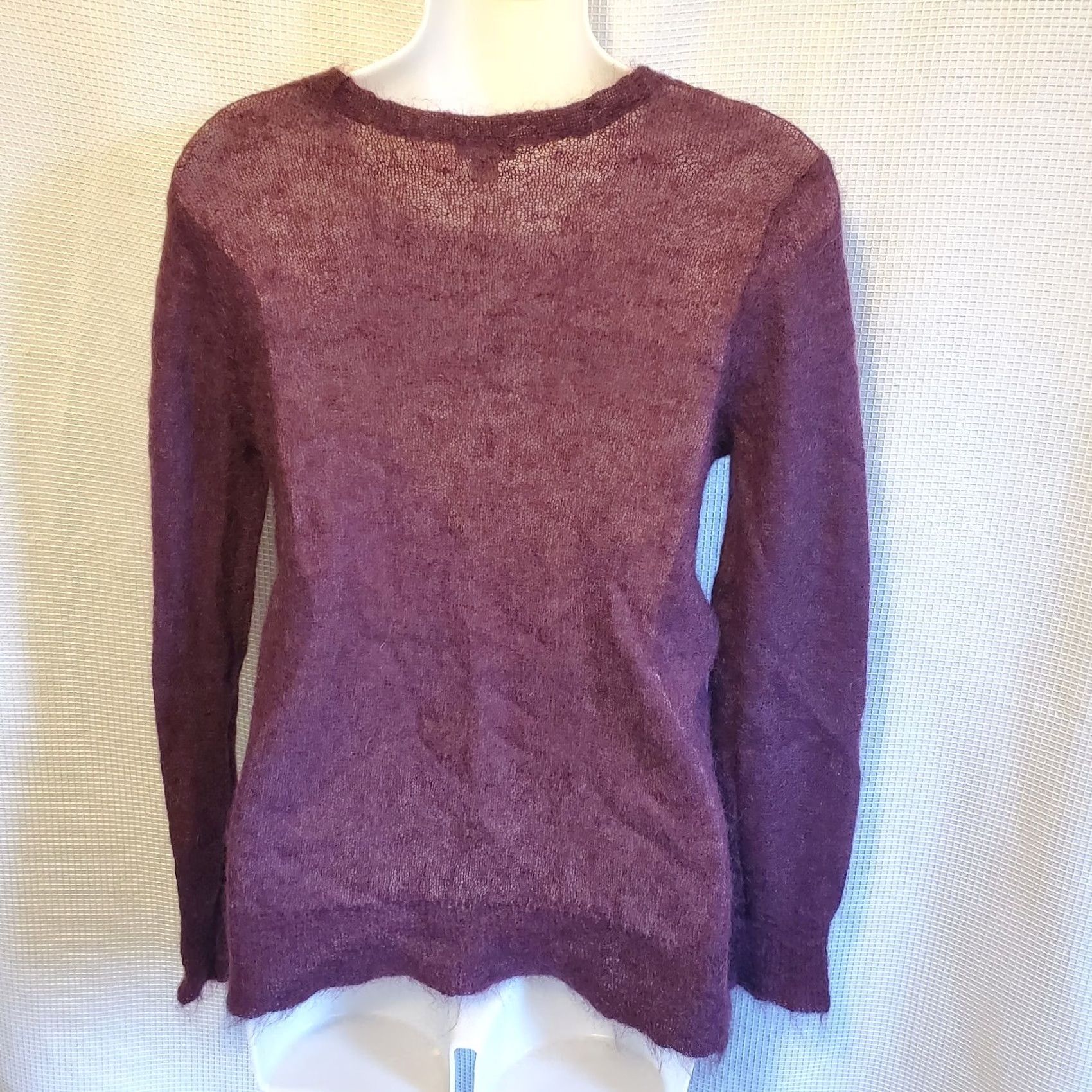 J. Jill J. Jill Sweater Long Sleeve Womens L Angora Wool Purple Wine Crew Neck Pullover Knit Open-Knit Solid Casual Business Fall Spring Size L / US 10 / IT 46 - 4 Thumbnail