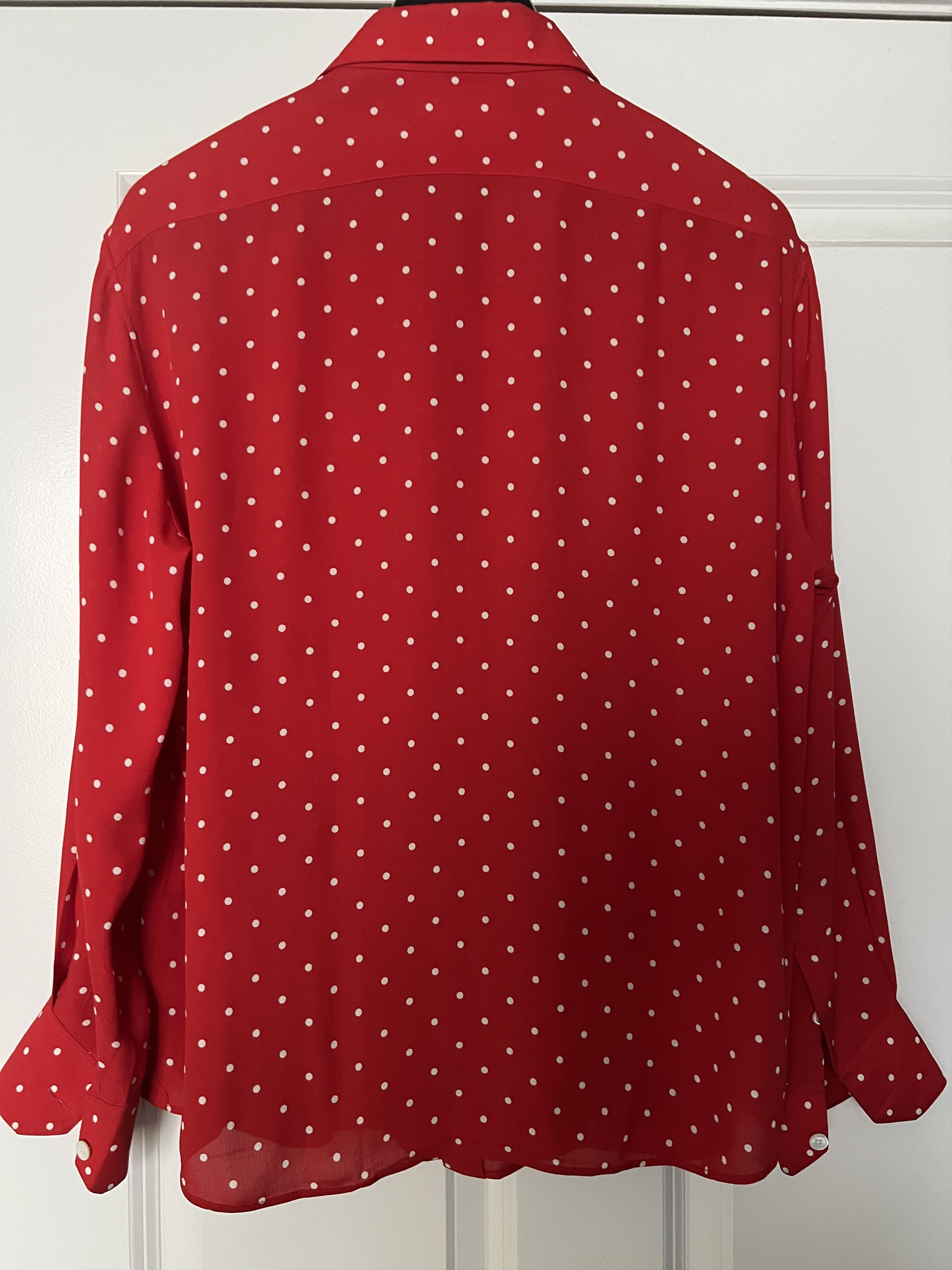 Celine × Hedi Slimane Celine Red Silk White Polka Dot Shirt Size M / US 6-8 / IT 42-44 - 2 Thumbnail