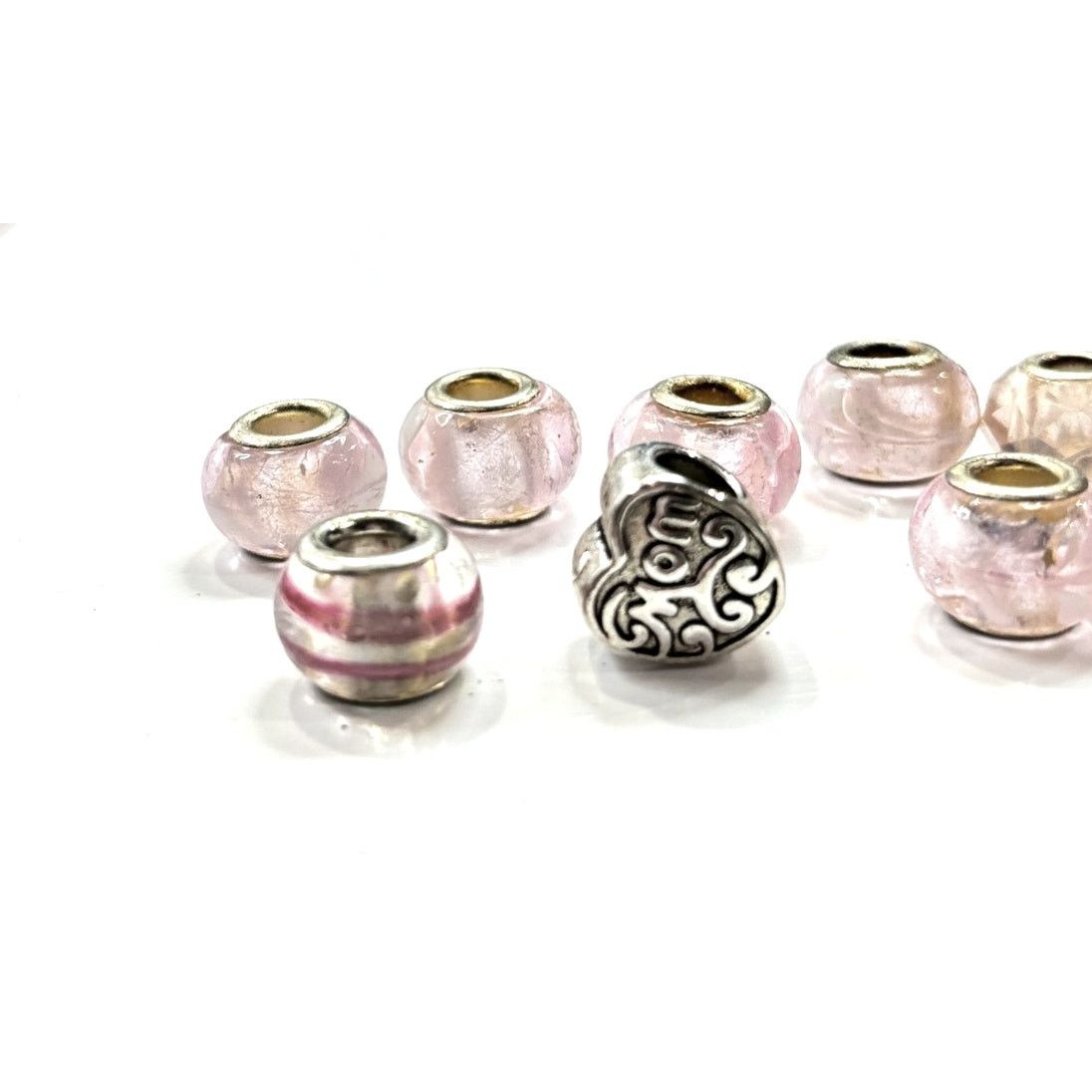 Sterling Silver EUROPEAN BEADS Women's Pink Themed Silver Charms x 10 Size ONE SIZE - 2 Thumbnail
