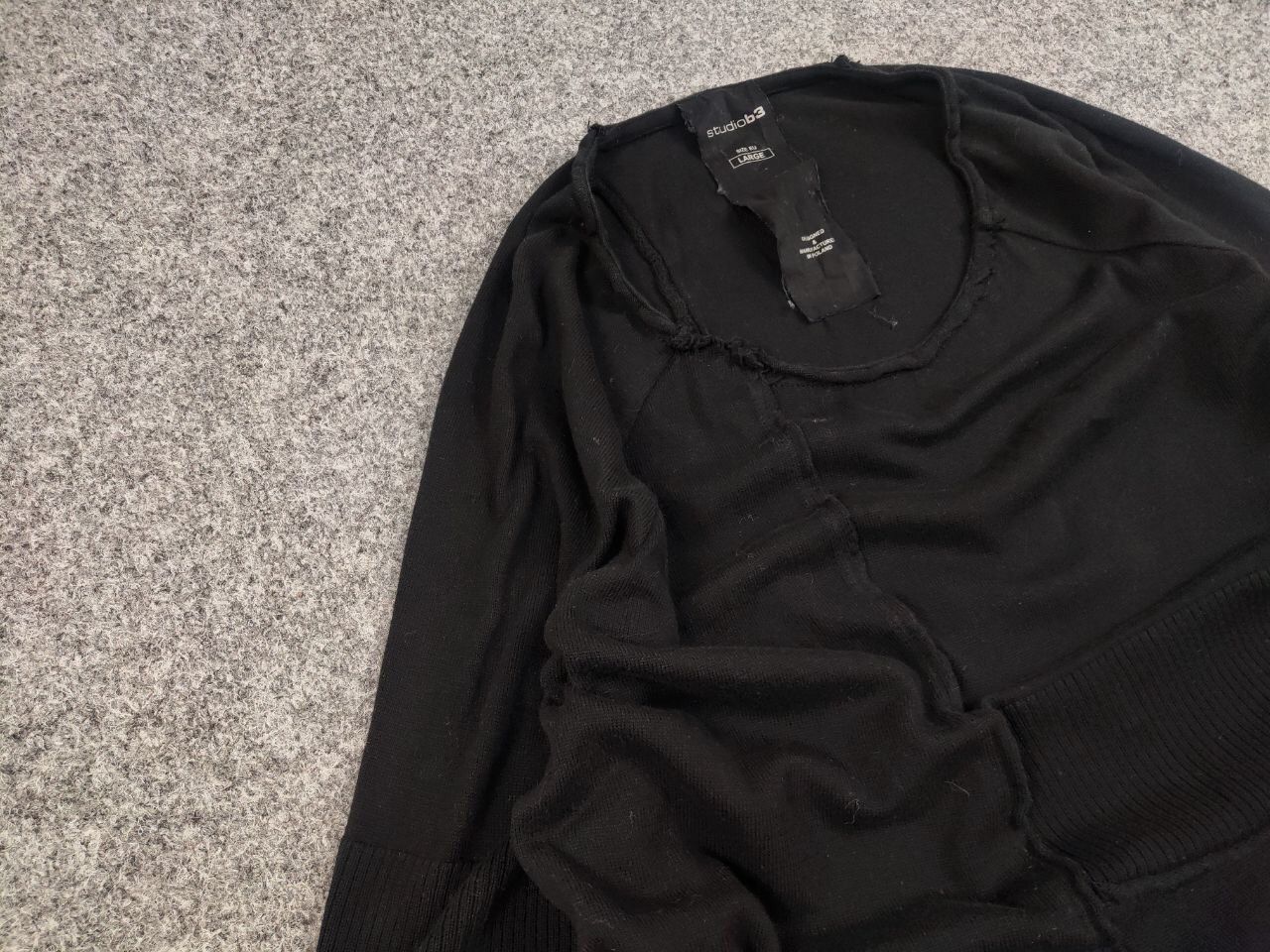 Japanese Brand Studio B3 Design Avant Garde Black Asymmetric Light Sweater Size L / US 10 / IT 46 - 7 Thumbnail