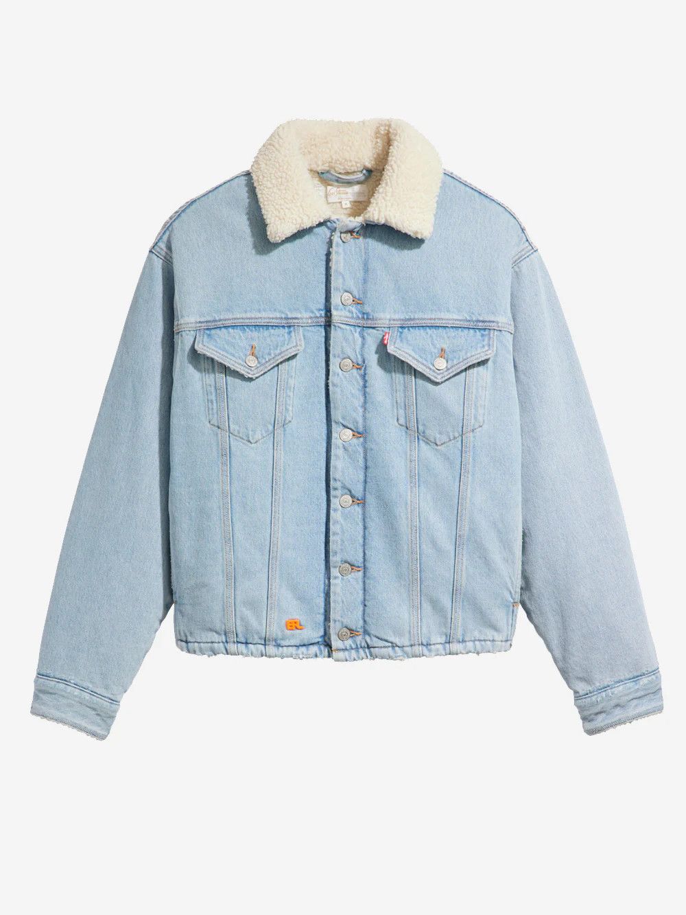 o1mle0724 Sherpa Trucker Jacket in Blue