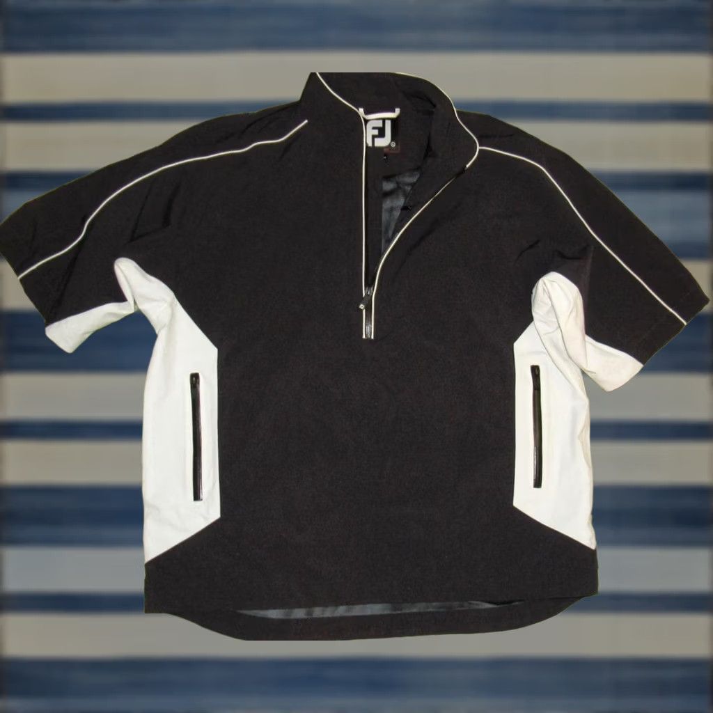 Footjoy FOOTJOY Tour Collection Black White 1/2 Zip Short Sleeve Golf Jacket Large Size US 33 - 1 Thumbnail